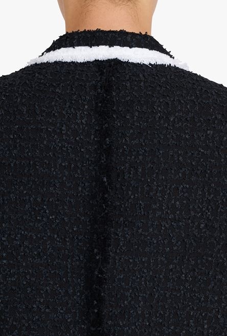 Black and white tweed blazer with embroidered Balmain logo - 9