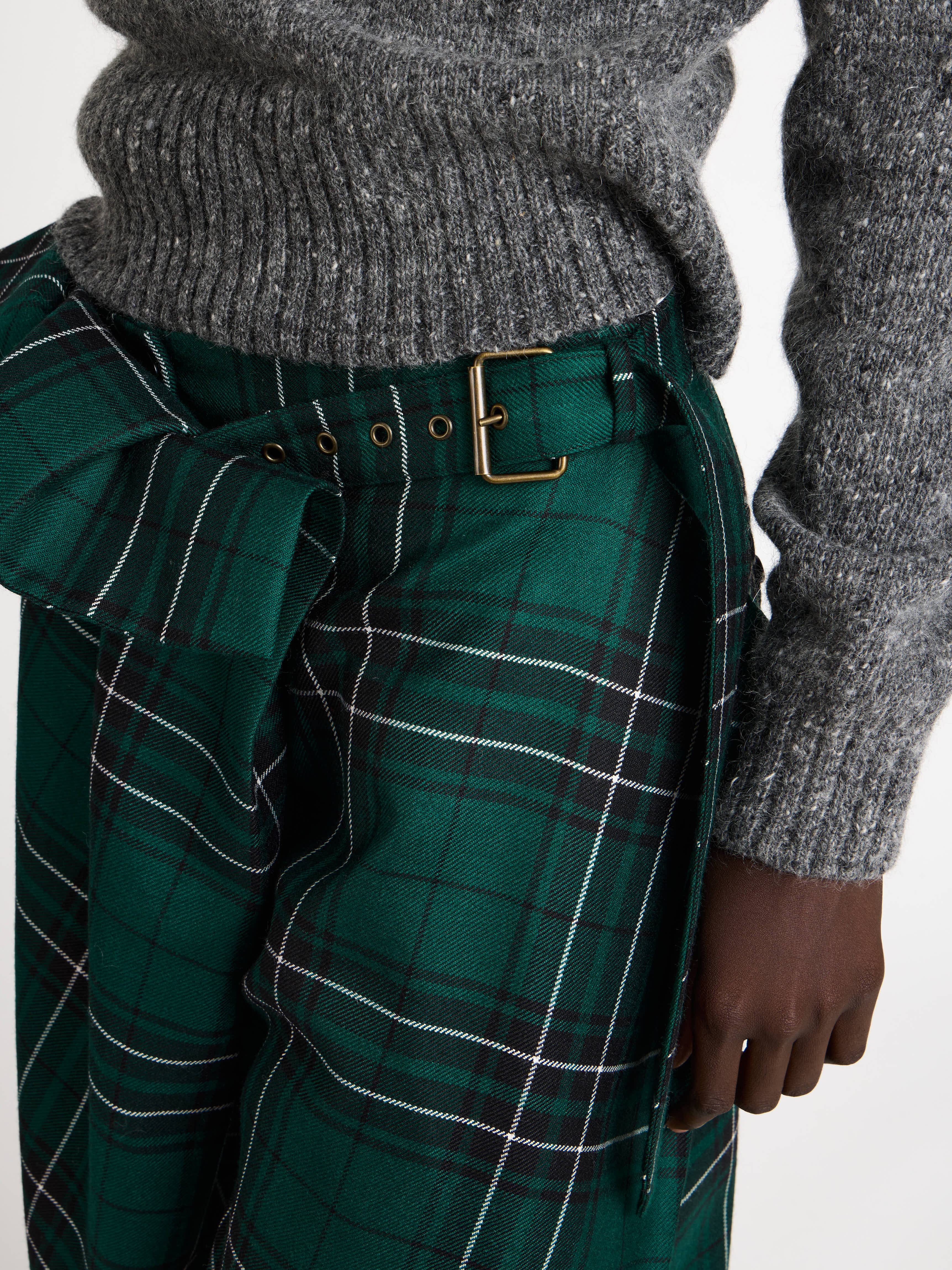 FOLD OVER TROUSERS IN FOREST GREEN TARTAN - 7