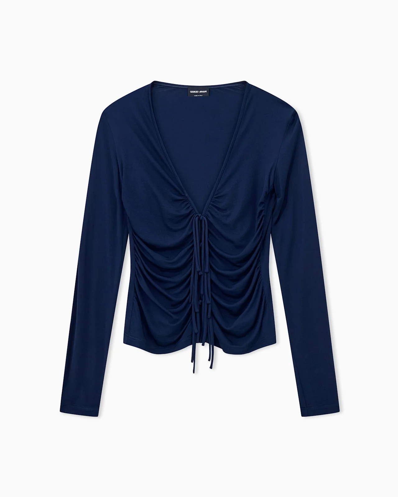 SLIM-FIT VISCOSE JERSEY TOP WITH V-NECK AND DRAWSTRING - 1