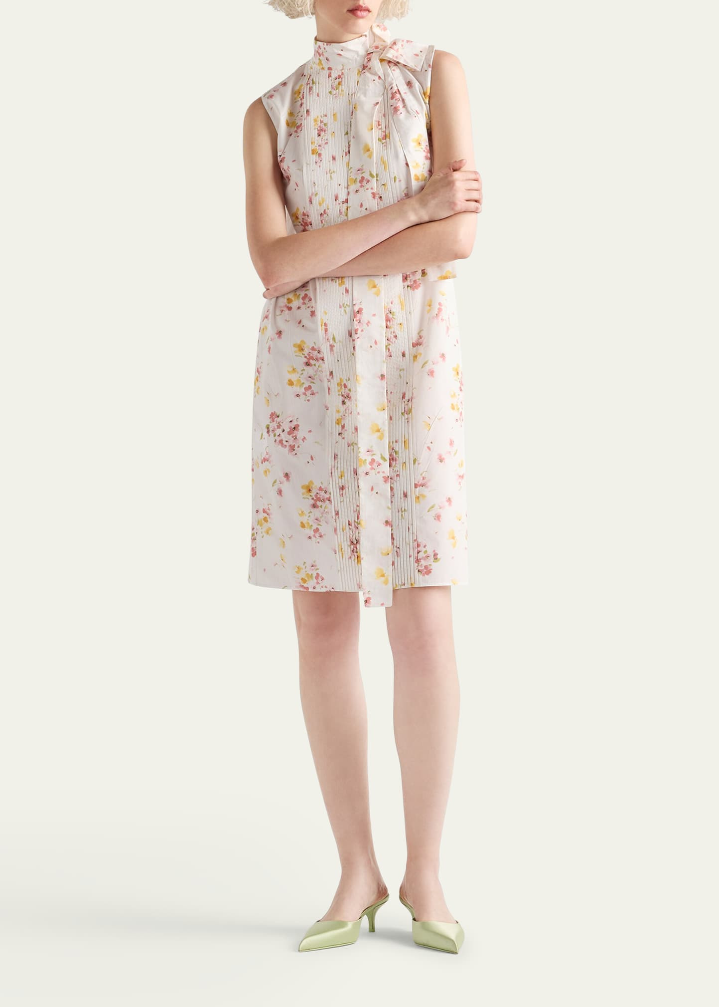 Bouquet-Print Sleeveless Poplin Dress - 2