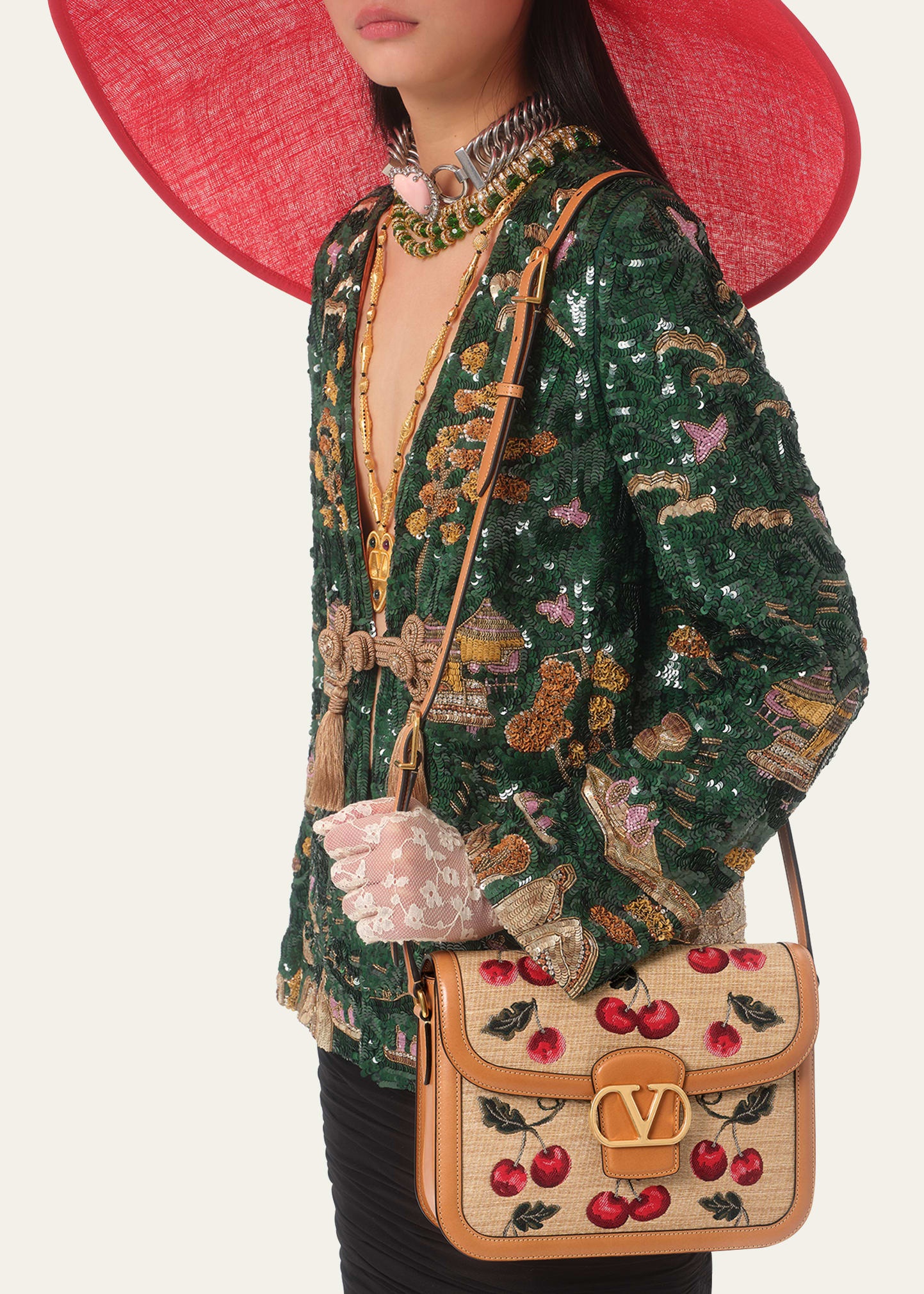 9 to 5 Cherries Jacquard Saddle Crossbody Bag - 2