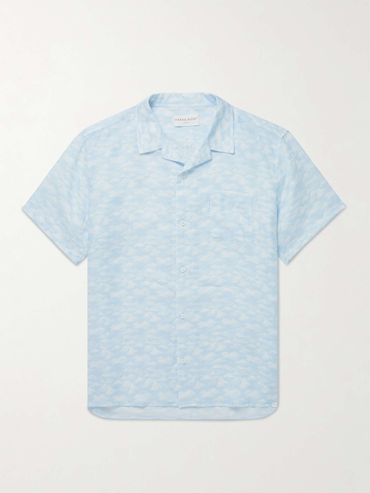 Camp-Collar Printed Linen Shirt - 1