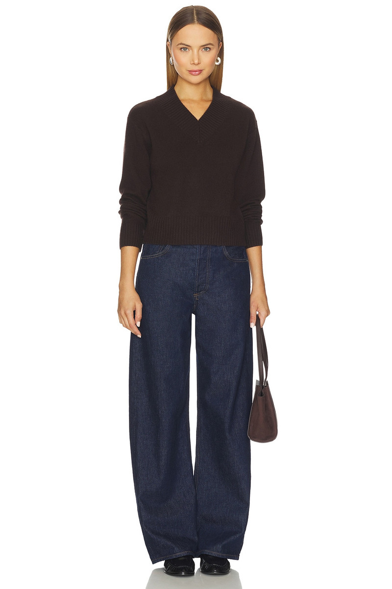 Cashmere Wide Rib Trim Vneck Top 4