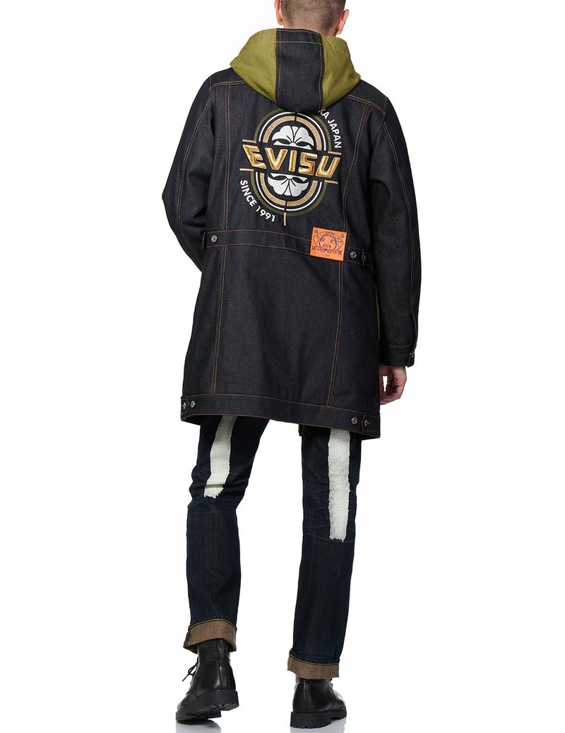 KAMON AND LOGO EMBROIDERED DENIM PADDED COAT 5