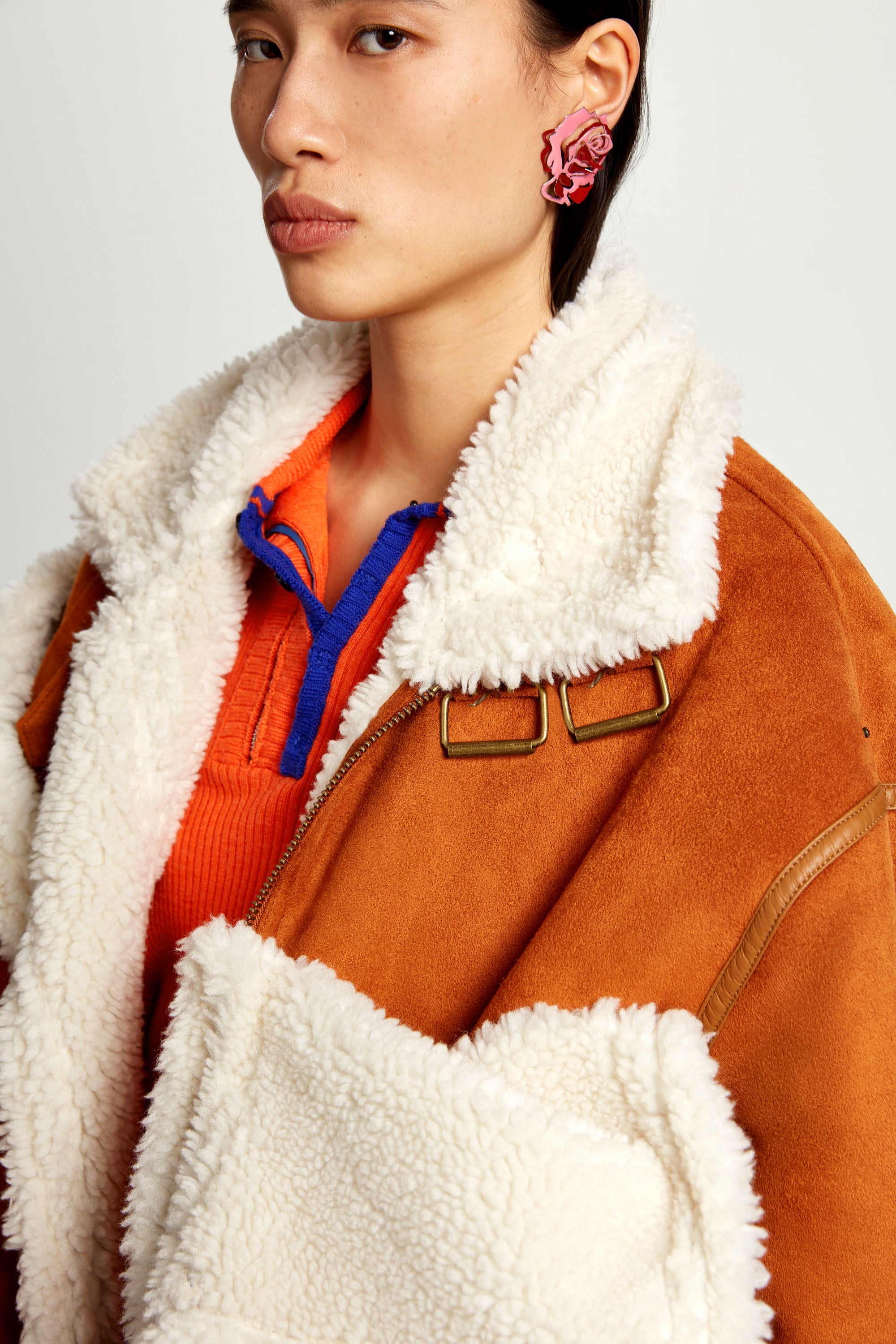 Snap Panel Shearling Coat - 7