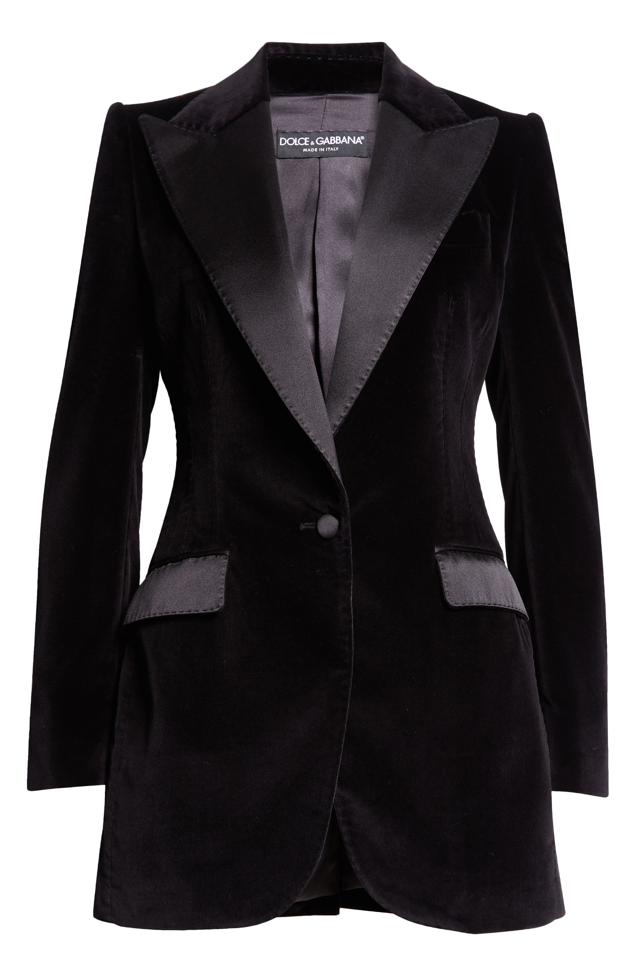 Dolce&Gabbana Turlington Velveteen & Satin Blazer in N0000 Nero at Nordstrom - 7