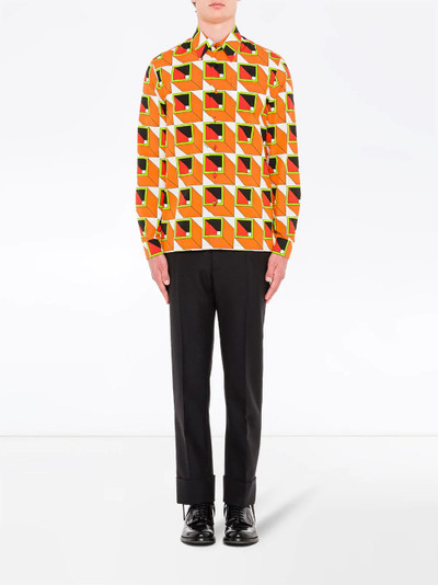 Prada geometric-print cotton shirt outlook