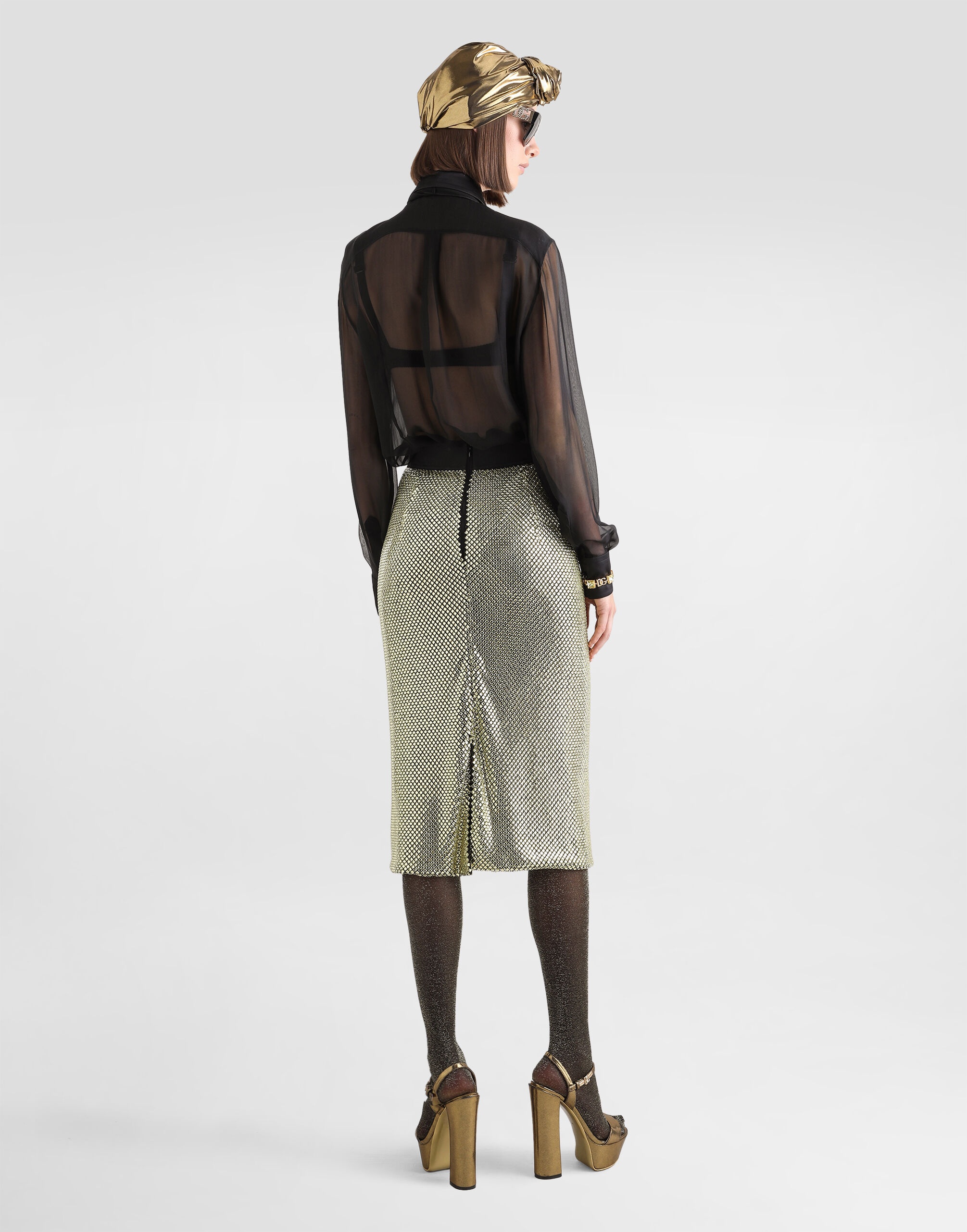 Midi pencil skirt in crystal mesh - 3