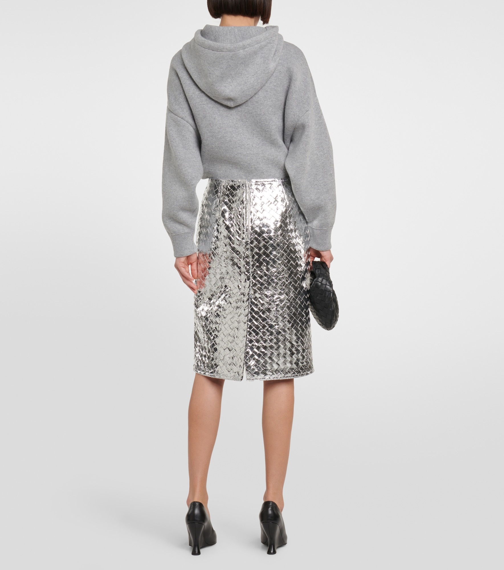 Intrecciato leather midi skirt - 3