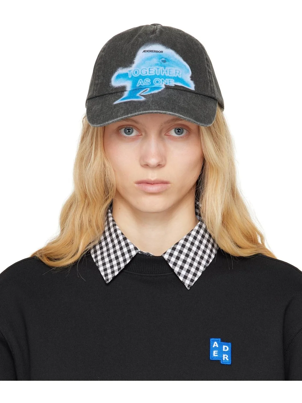 Black Faded Denim Cap - 1