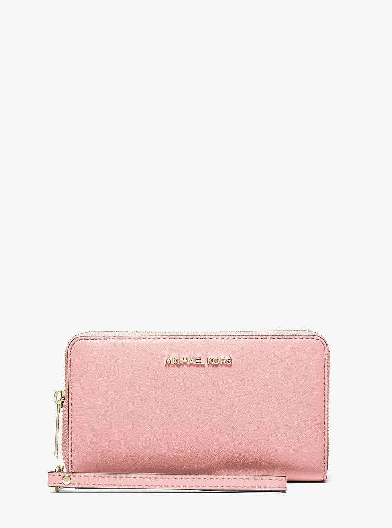 Large Pebbled Leather Smartphone Wristlet - 1