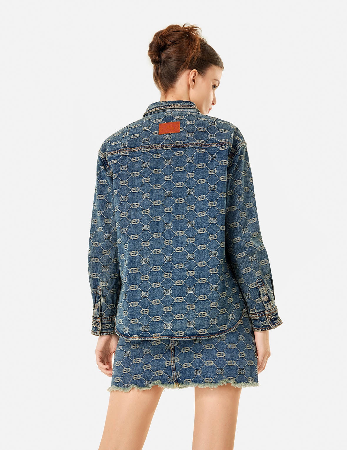 Allover Logo Jacquard and Seagull Embroidery Boyfriend Fit Denim Shirt Jacket - 6