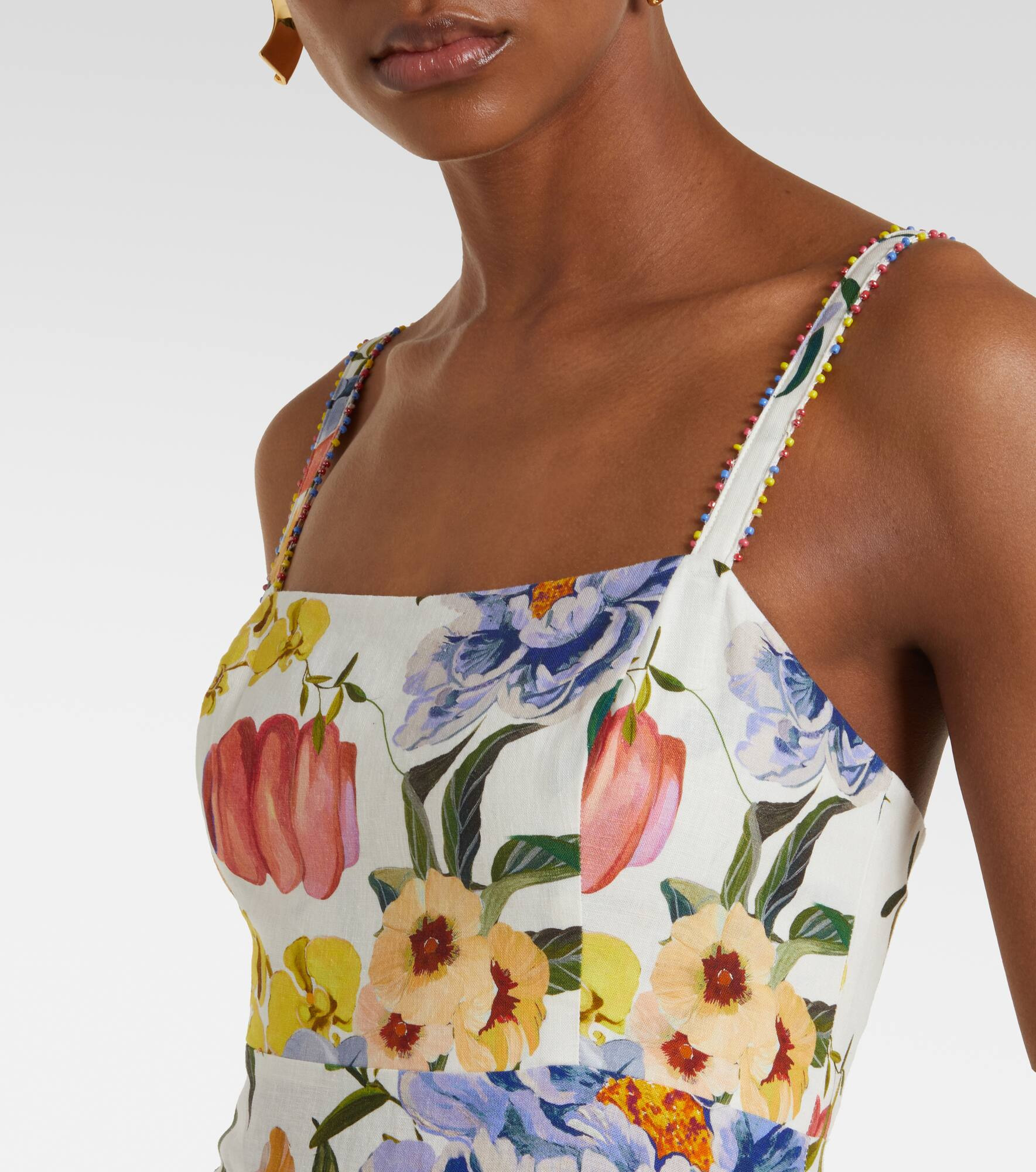 Floral linen-blend midi dress - 4