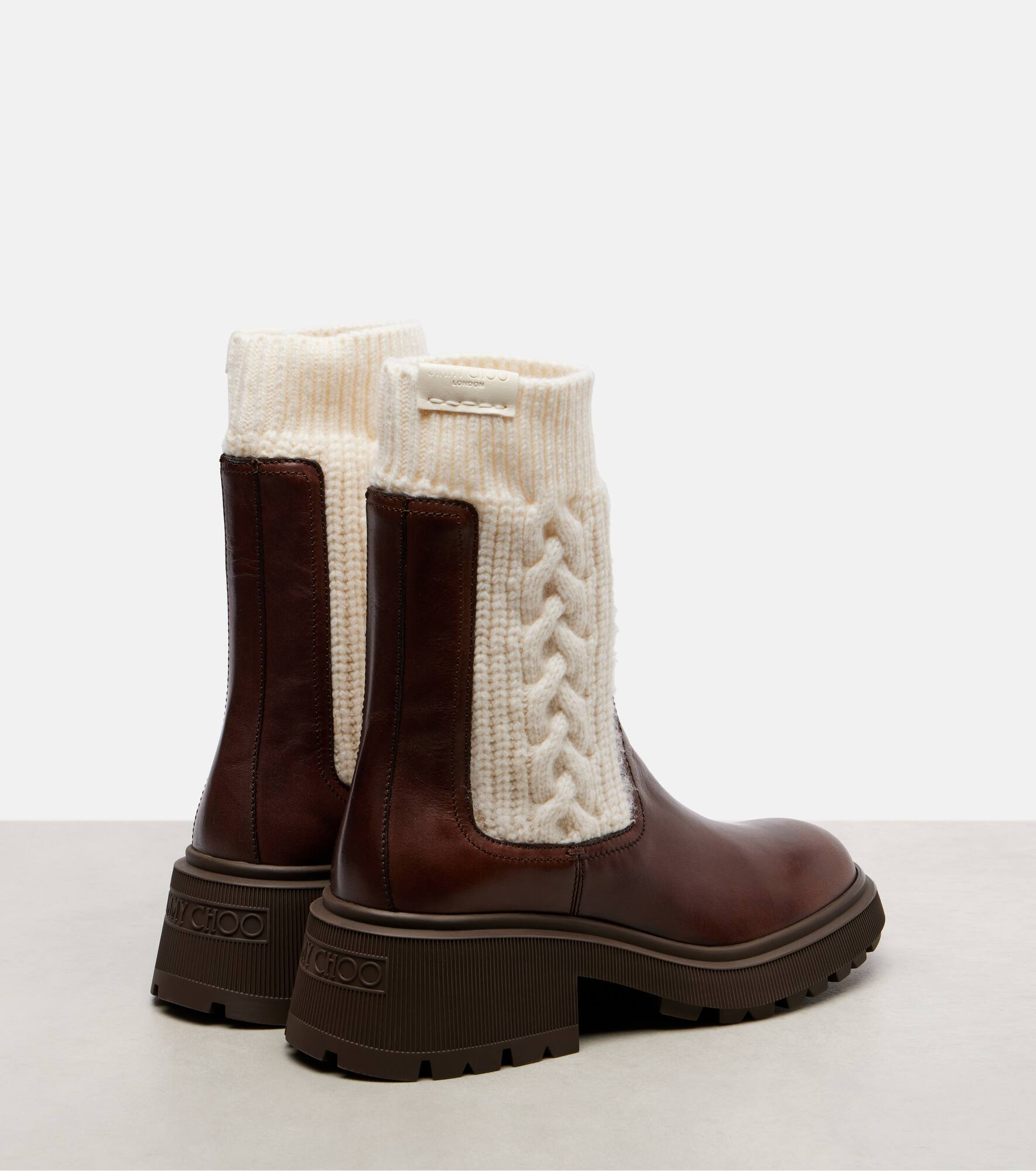 Tamia cable-knit leather ankle boots - 2