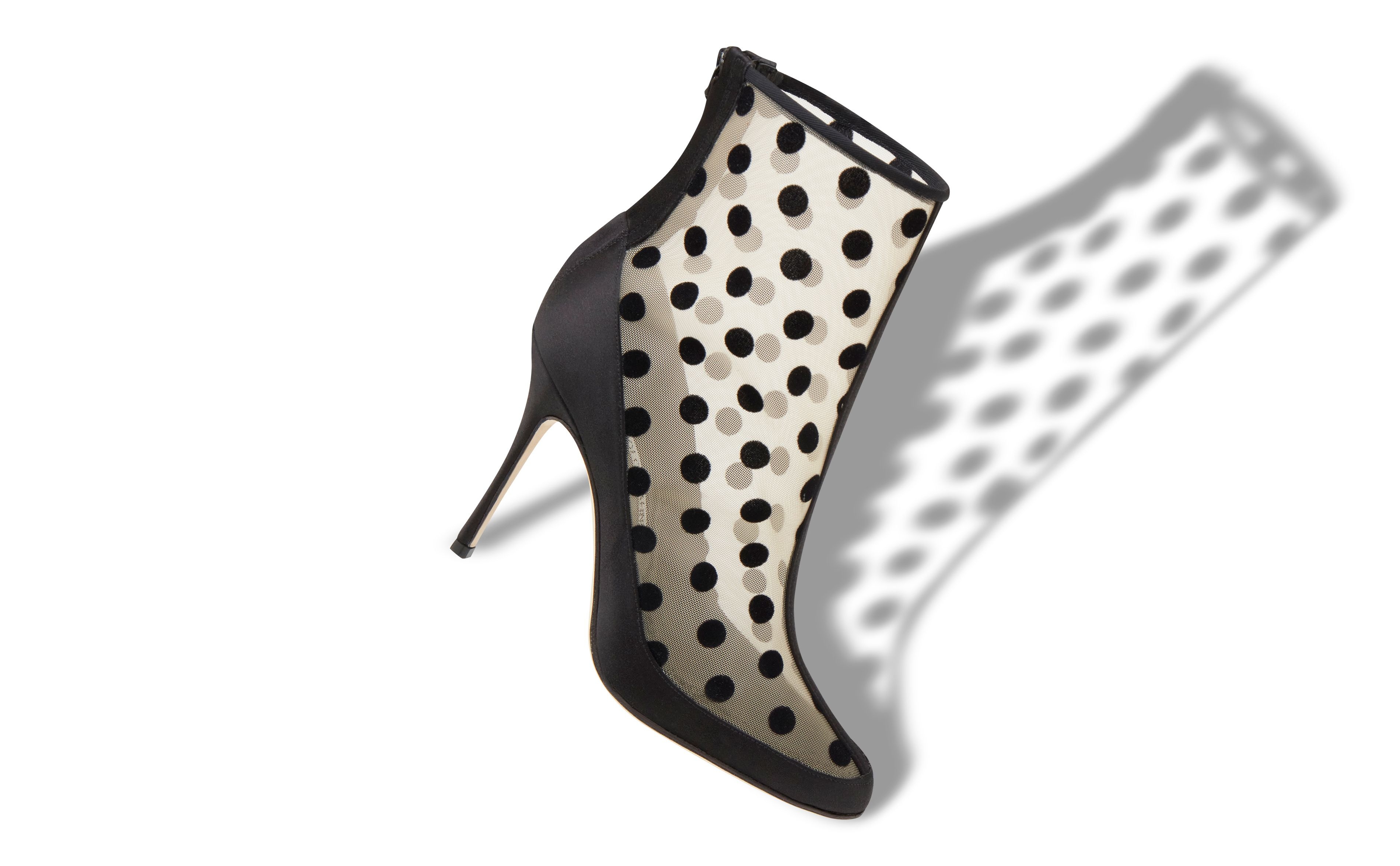 Black Mesh Polka Dot Ankle Boots - 2