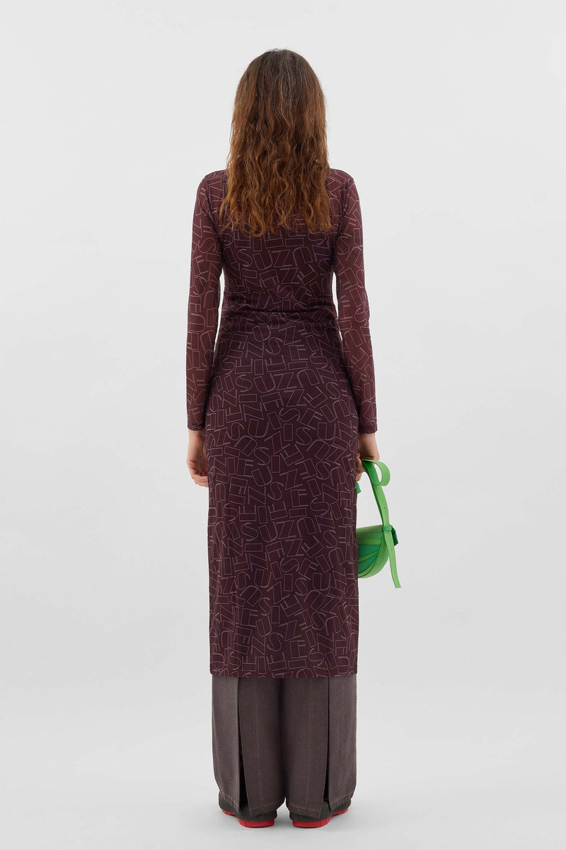 HIGHNECK LONGSLEEVE SHEER DRESS / chocolate plum 5