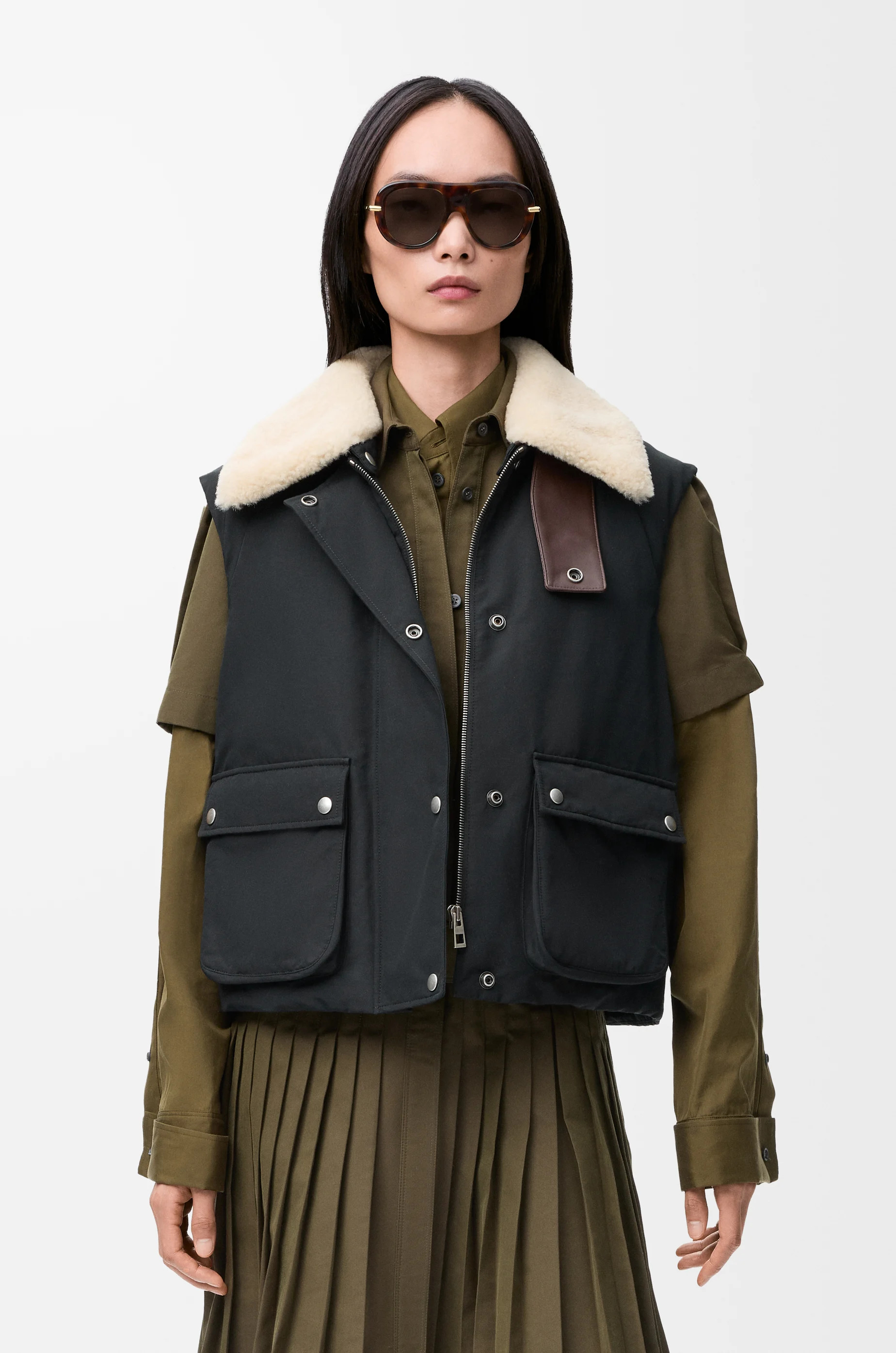 Puffer vest in shearling and cotton blend - 3