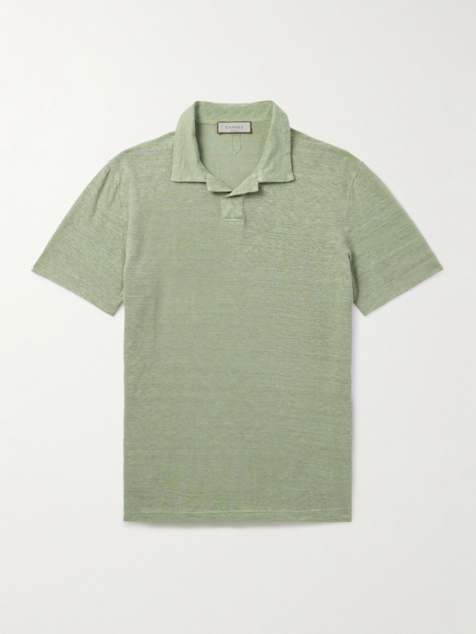Slim-Fit Linen Polo Shirt Green - 1