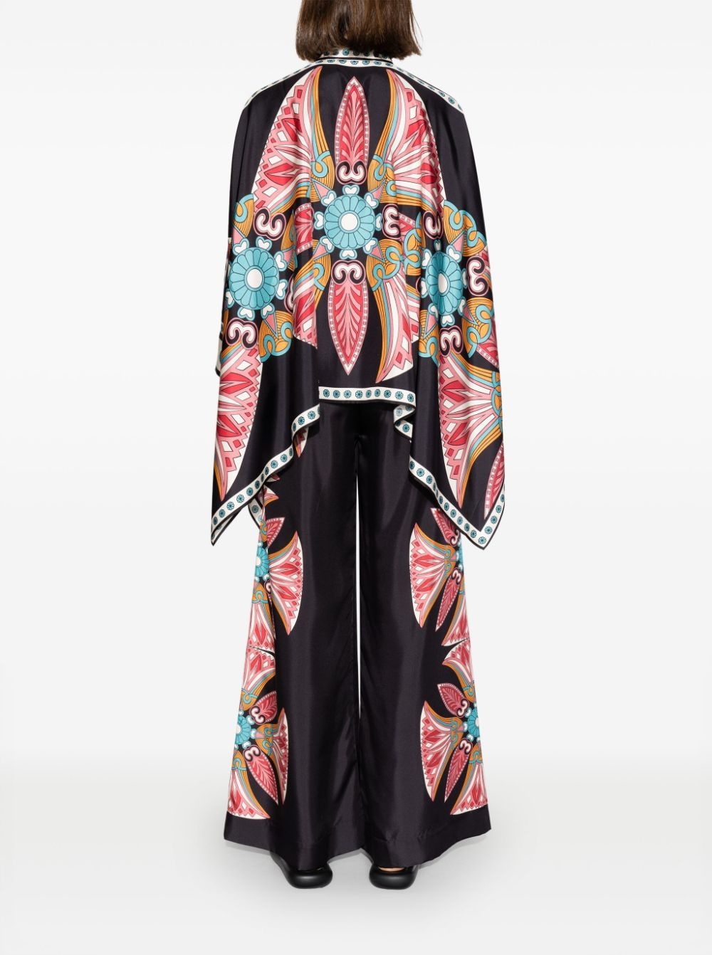lotus-print silk foulard shirt - 4