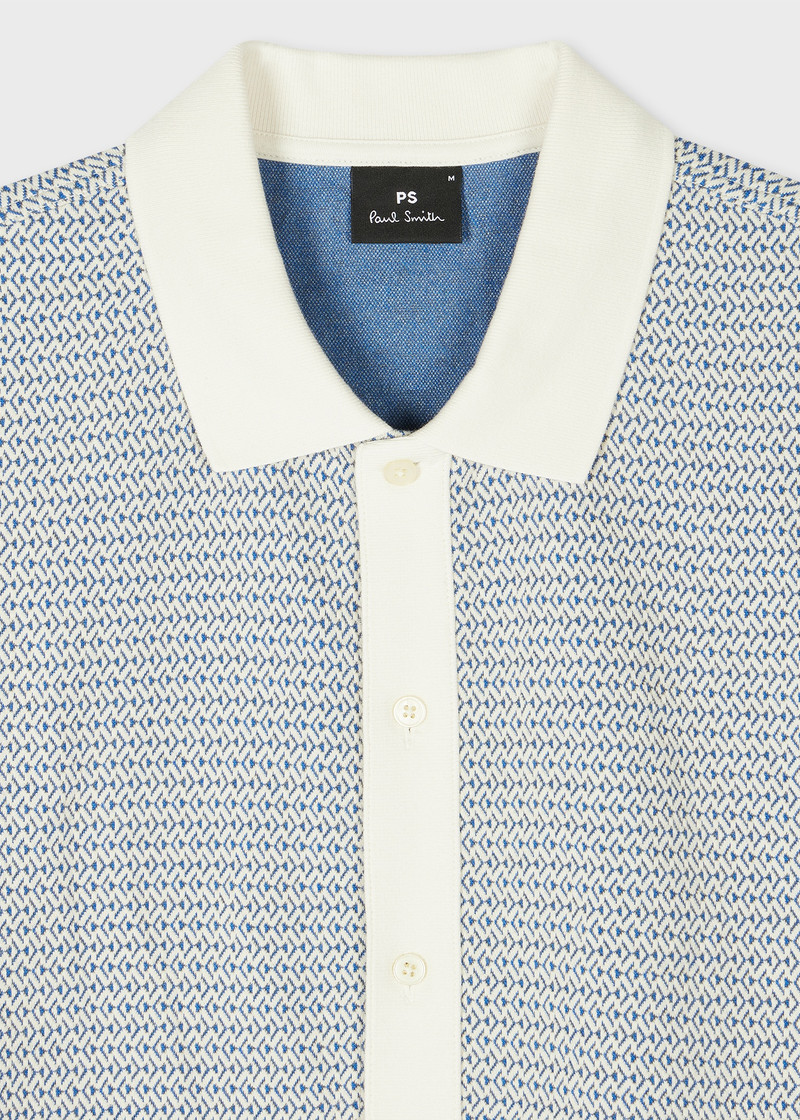 Paul Smith Ecru And Blue Chevron Cotton-Blend Polo Shirt outlook