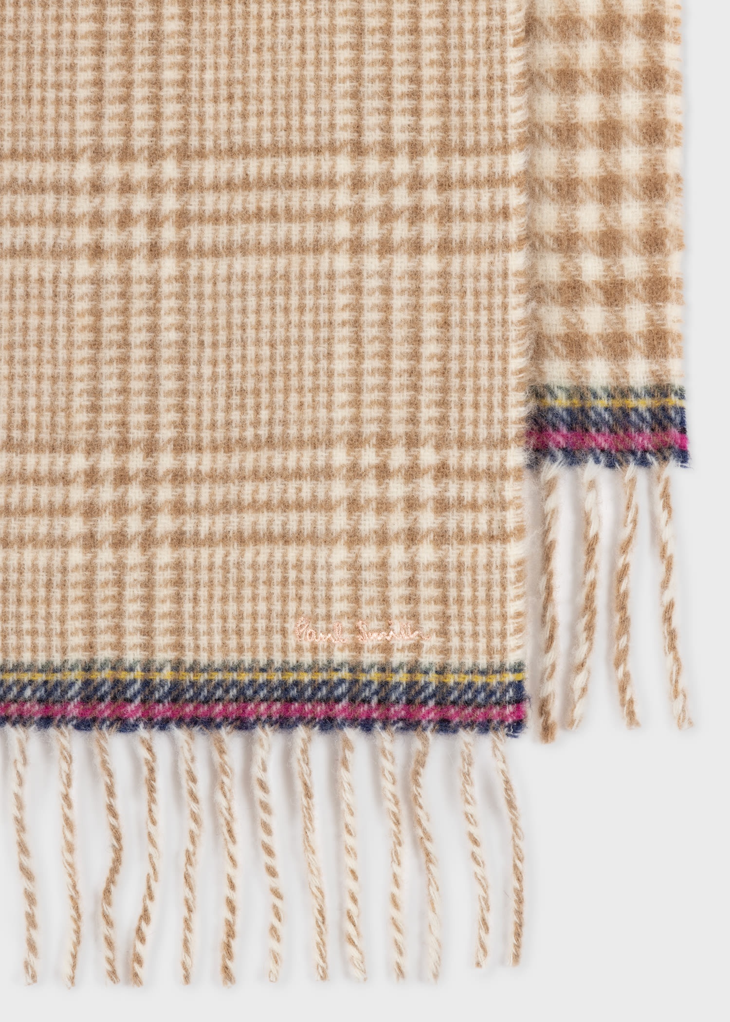 Cream 'Prince of Wales Check' Wool Scarf - 2