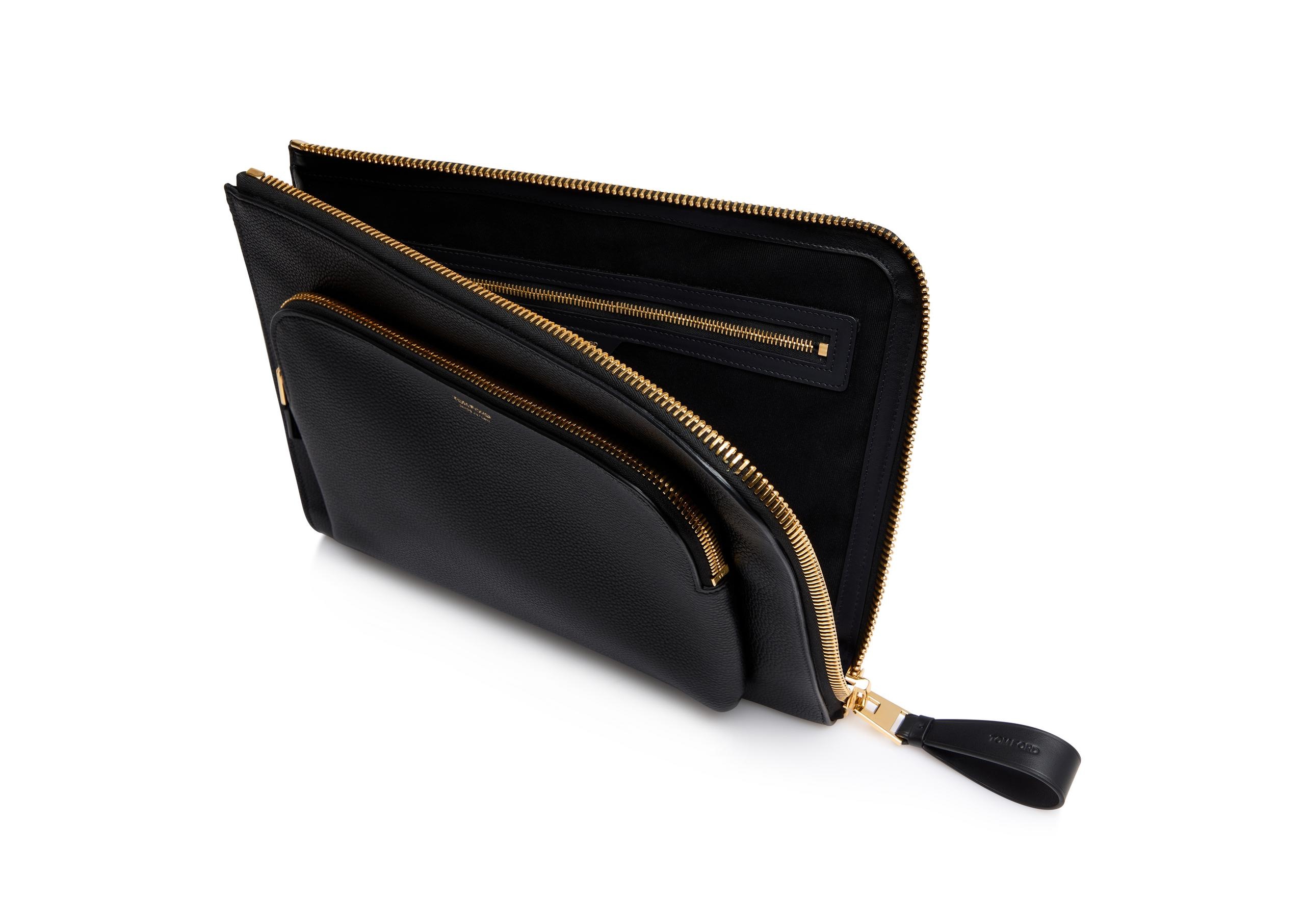 GRAIN LEATHER DOUBLE ZIP PORTFOLIO - 4