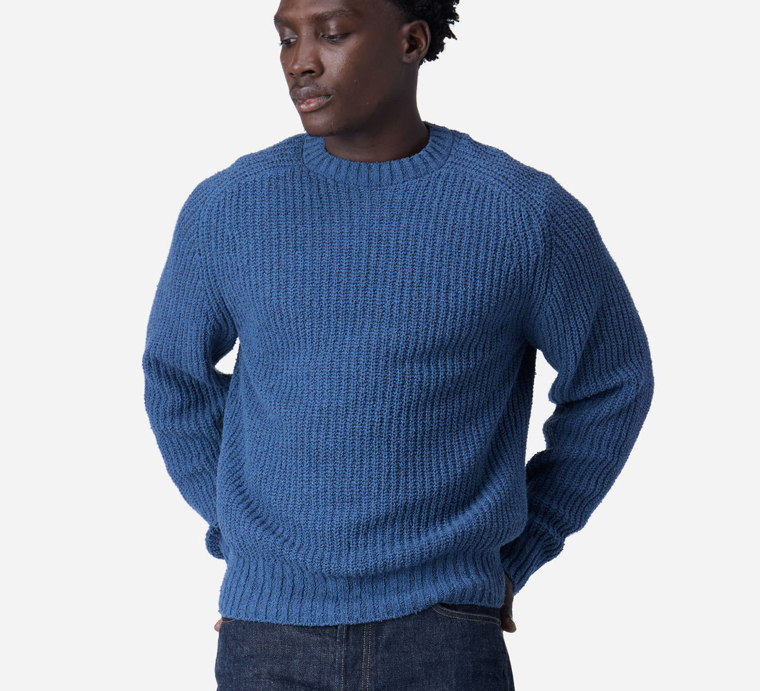 Cotton Crewneck Sweater - Lapis Boucle - 3
