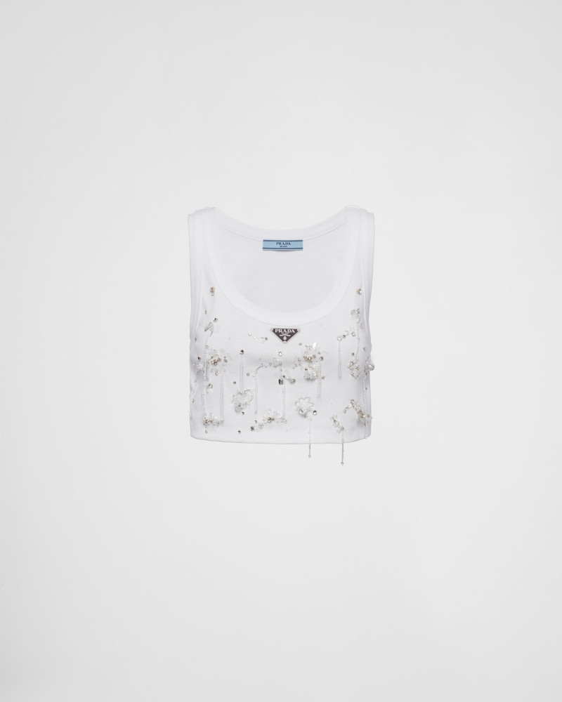 Embroidered ribbed knit jersey top 1