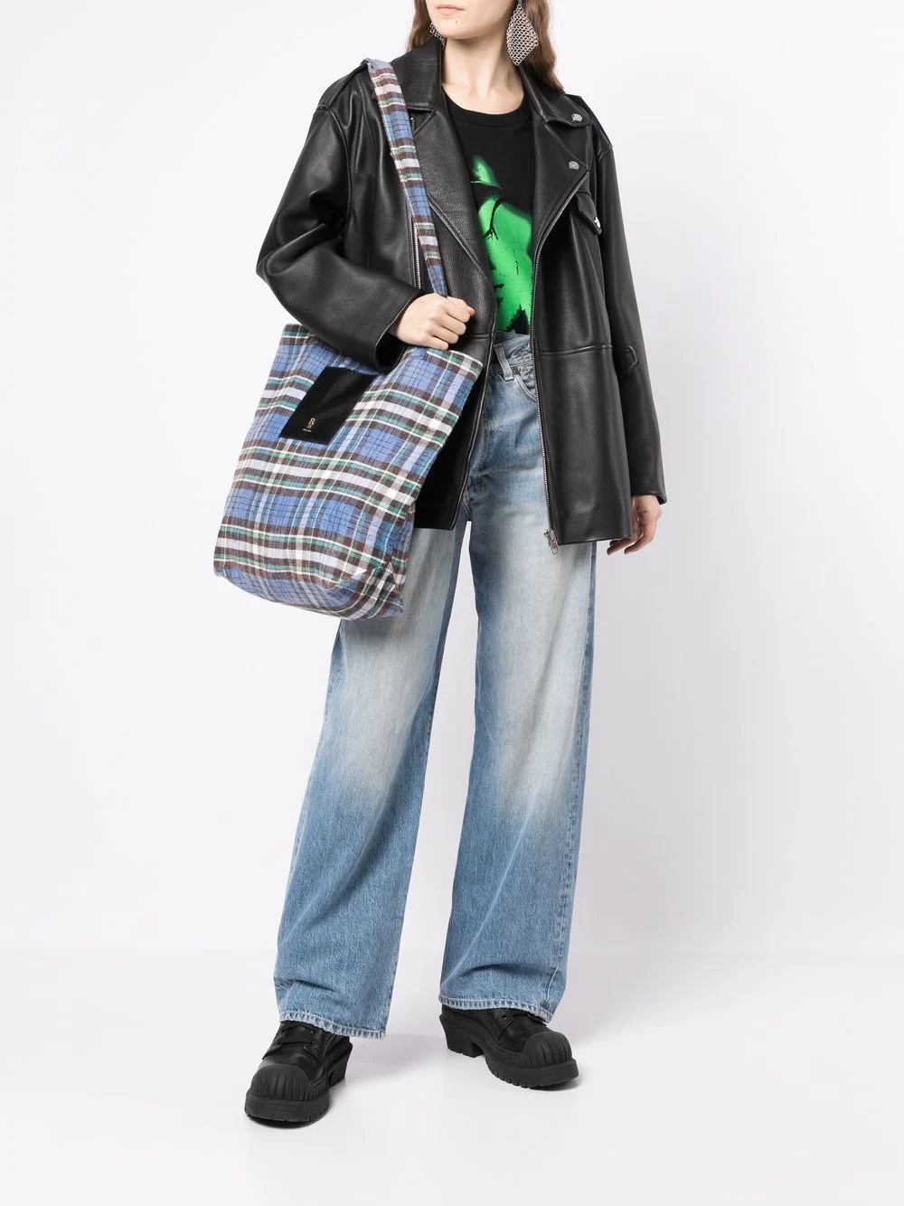 plaid-check tote bag - 2