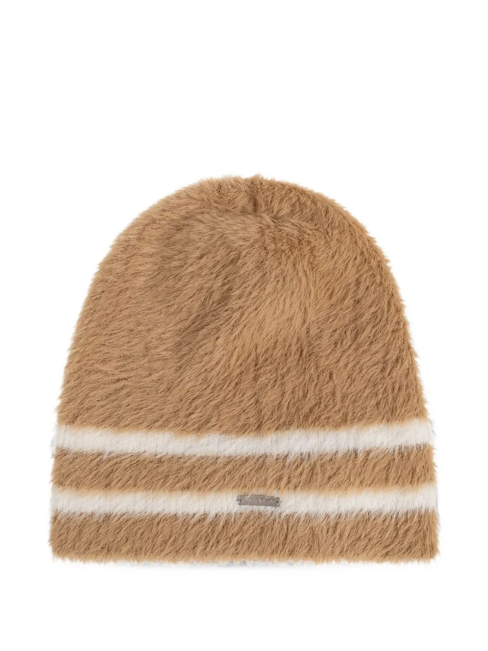 logo-plaque striped beanie hat - 1