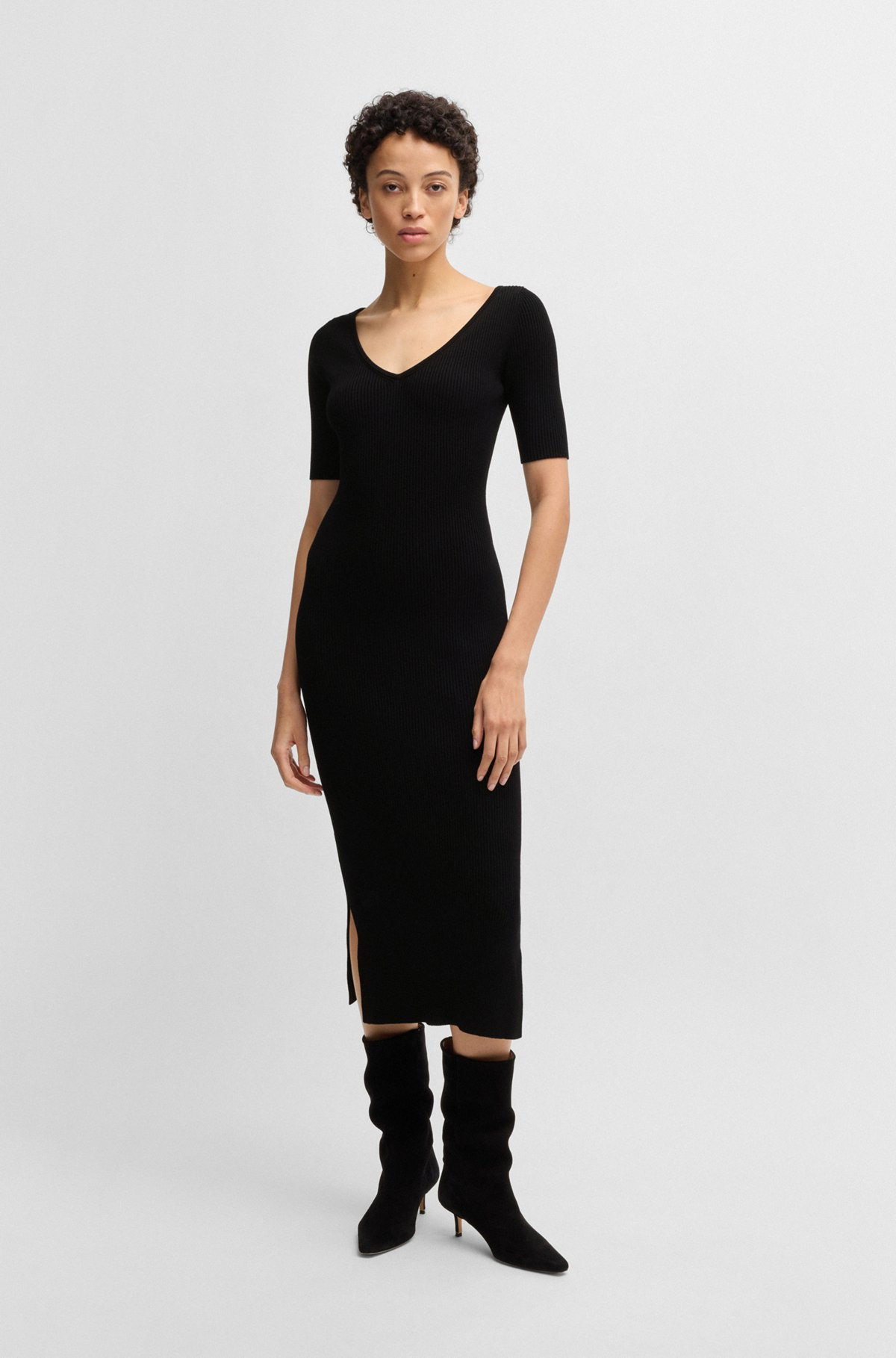 KNITTED DRESS WITH V NECKLINE IN STRETCH YARNS - 2
