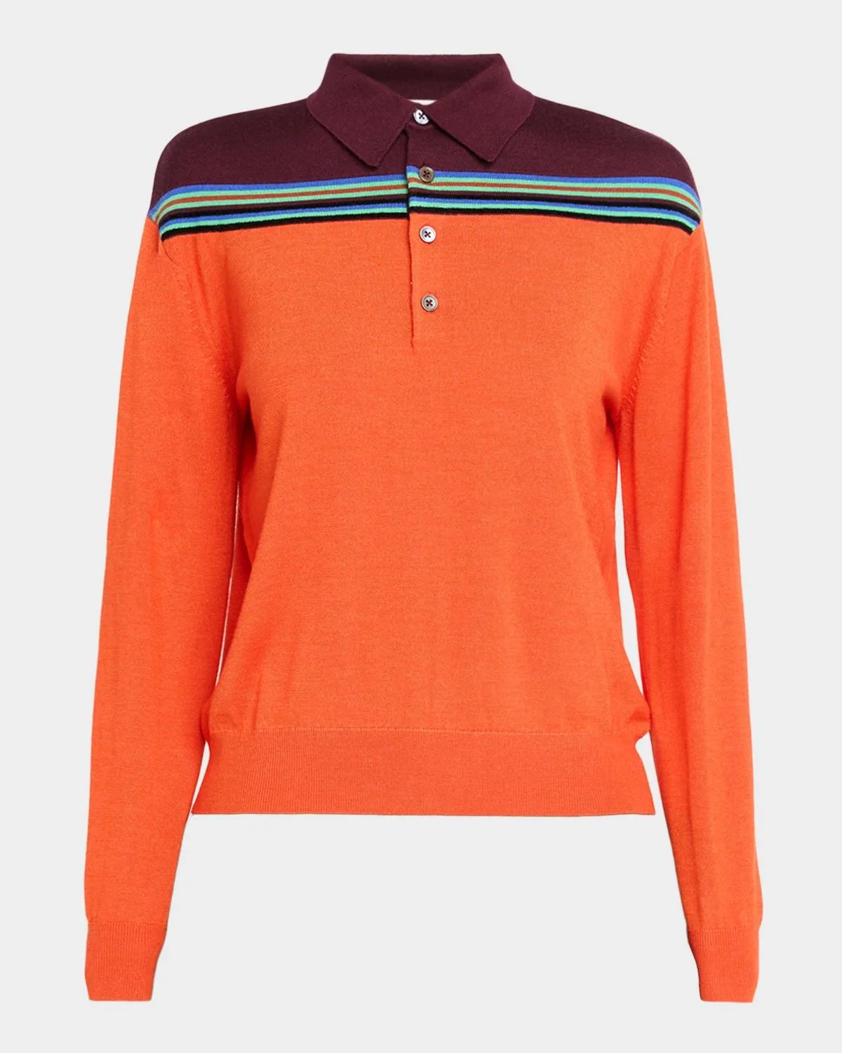 Colorblock Striped Wool-Silk Polo Sweater - 1