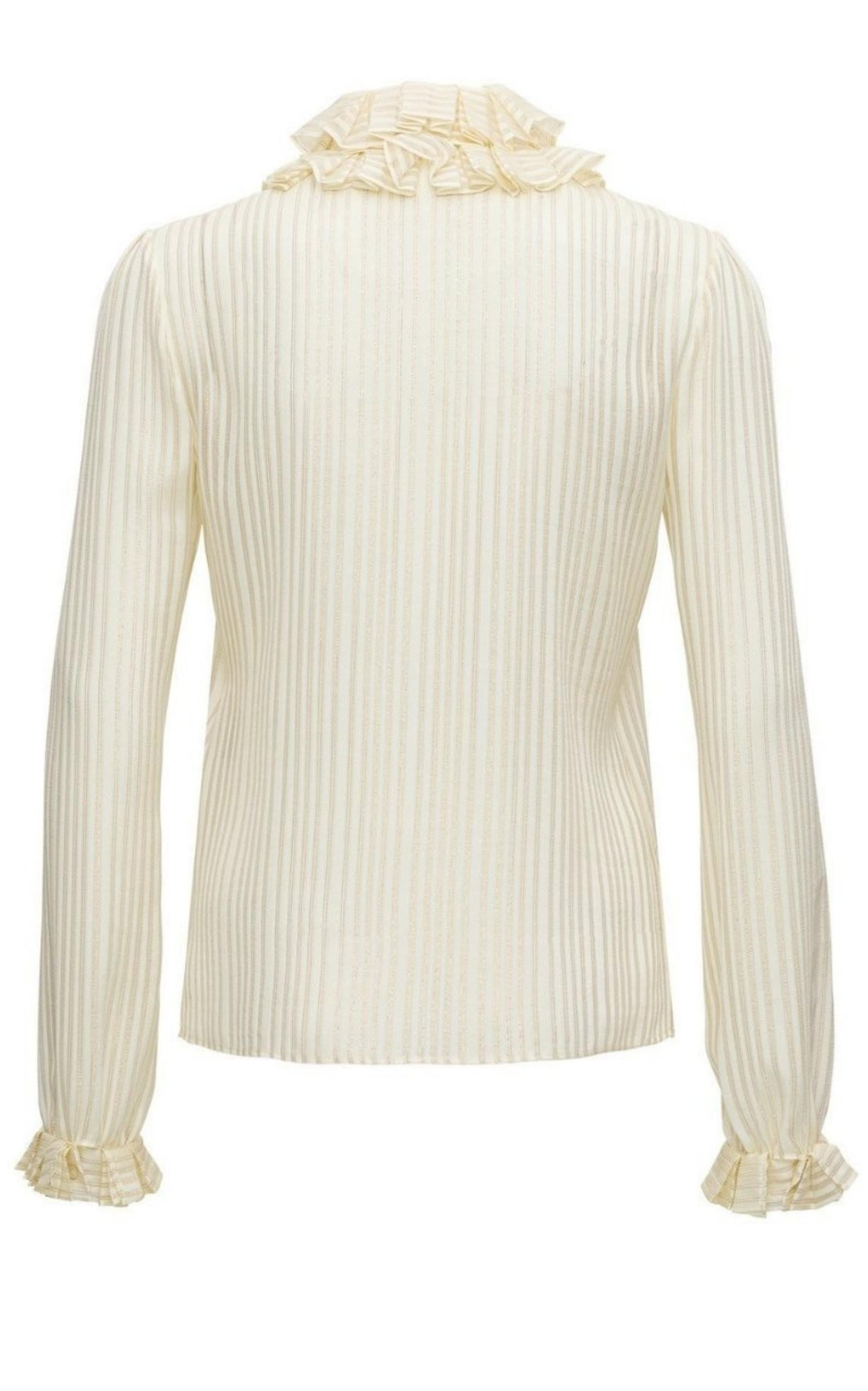 Ivory Ruffle-collar Striped Silk Shirt - 7