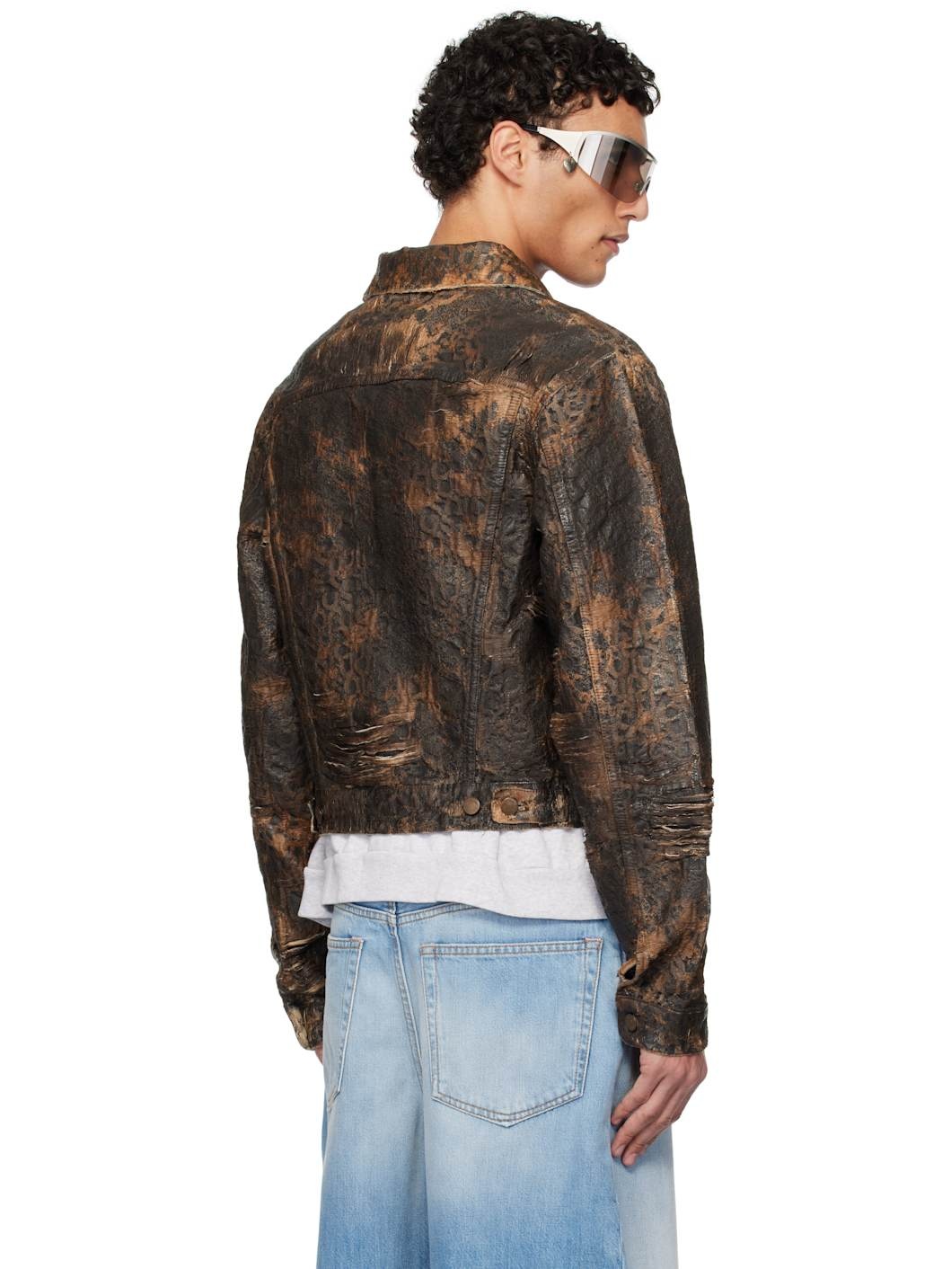 Brown Distressed Monogram Denim Jacket - 3