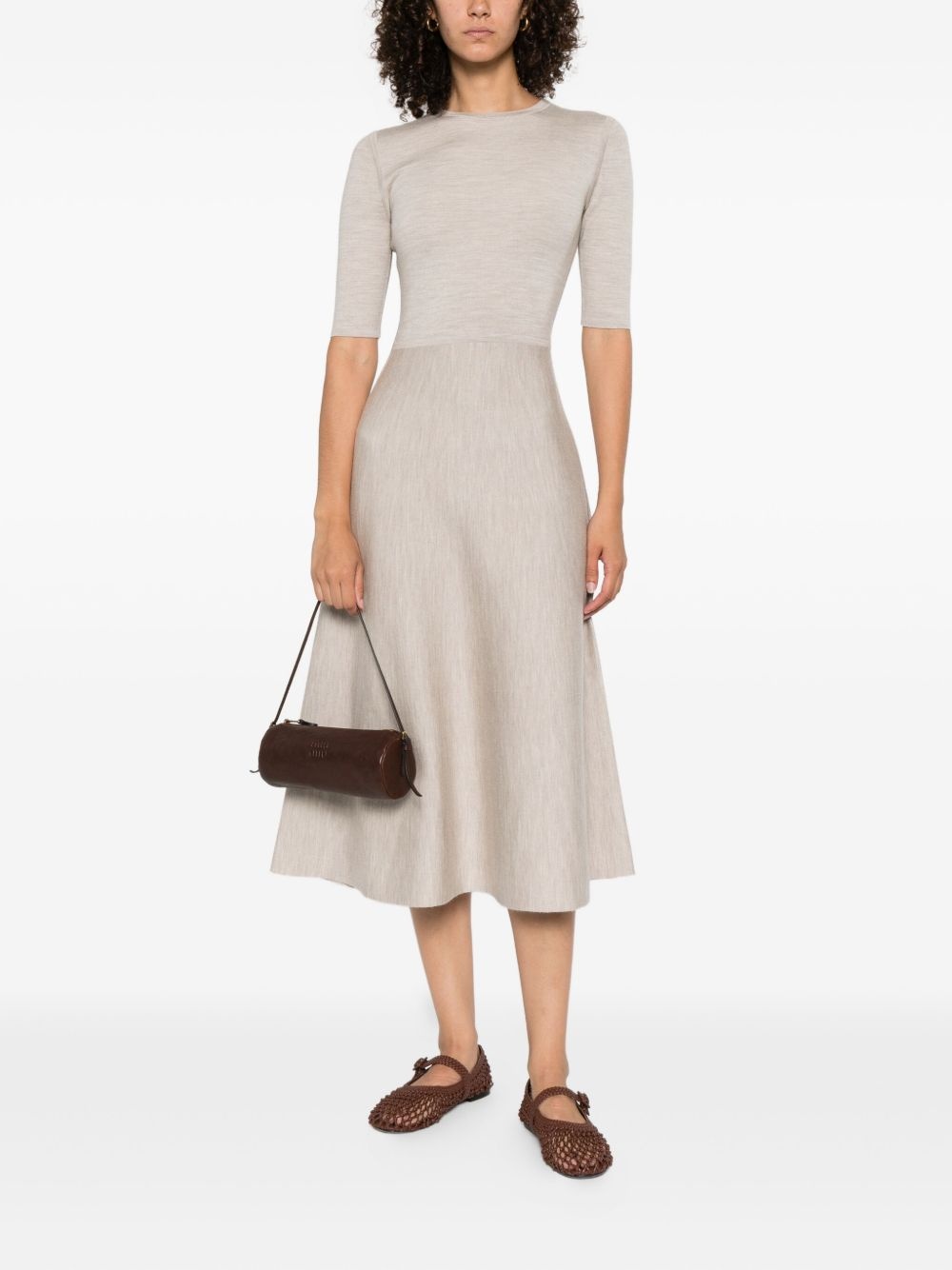half-sleeve A-line midi dress - 2