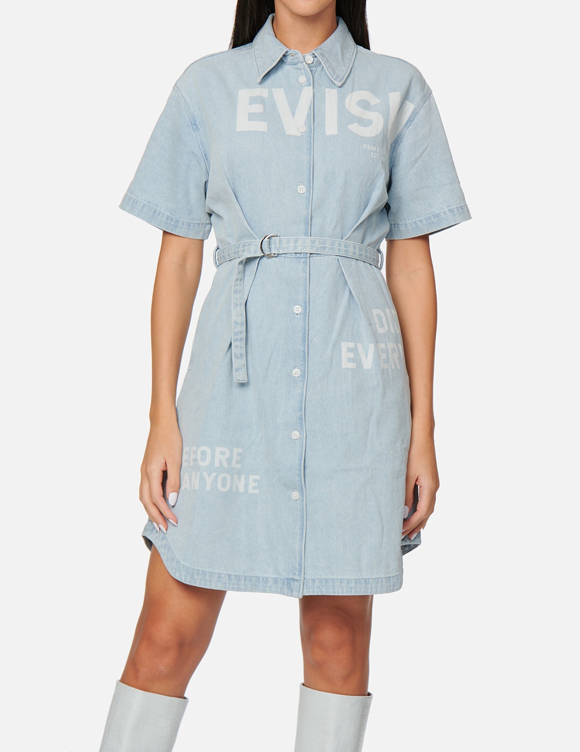 Logo Discharged Print Denim Shirt Dress - 3