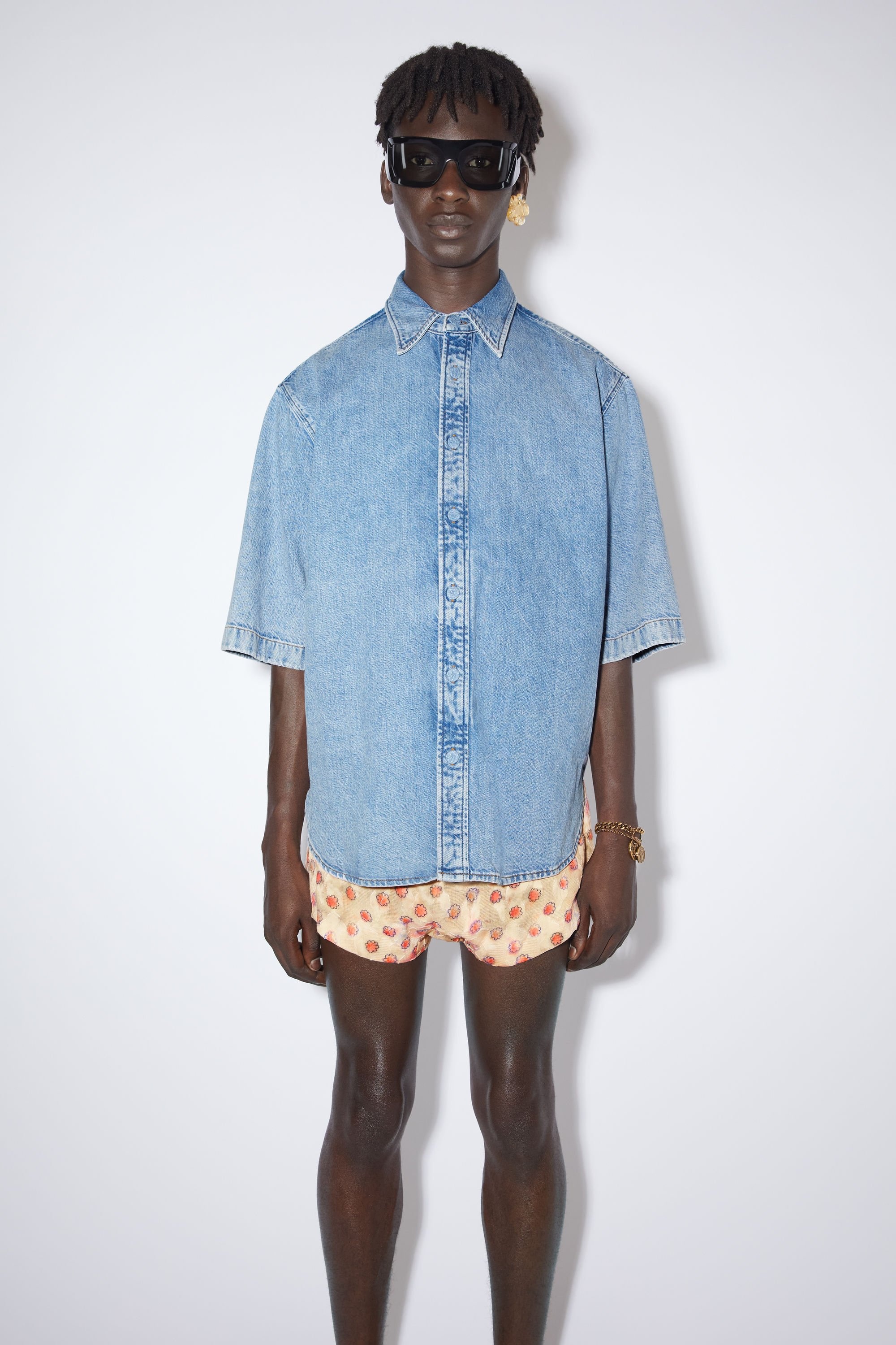 Denim button-up shirt - Indigo blue - 2