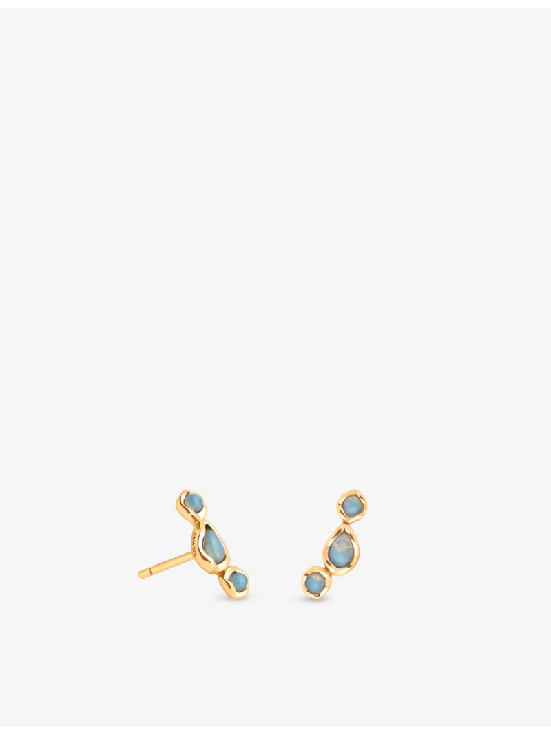 Opal 18ct Yellow Gold-Plated Sterling-Silver and Nano-Gem Climber Earrings 1