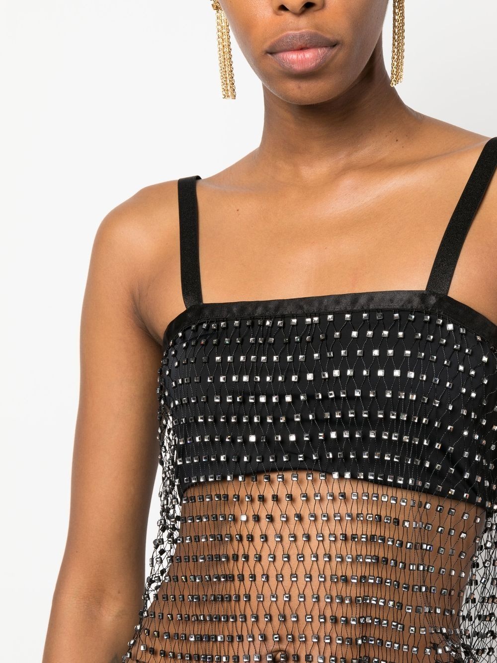 sheer crystal-embellished crop top - 5
