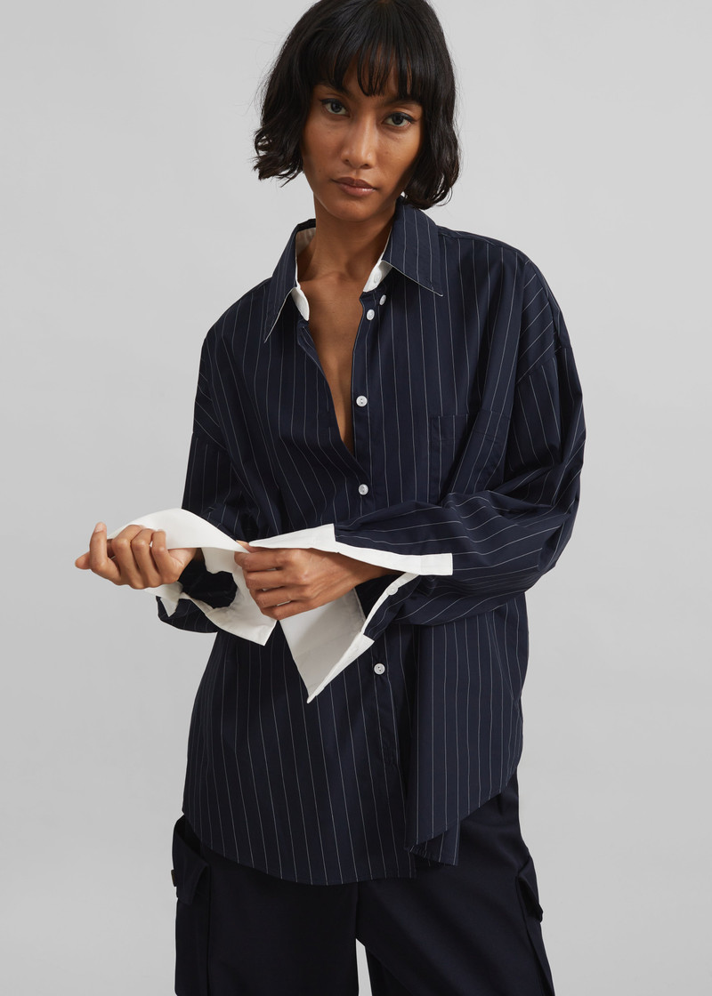 Lorna Shirt - Navy/White Pinstripe 4