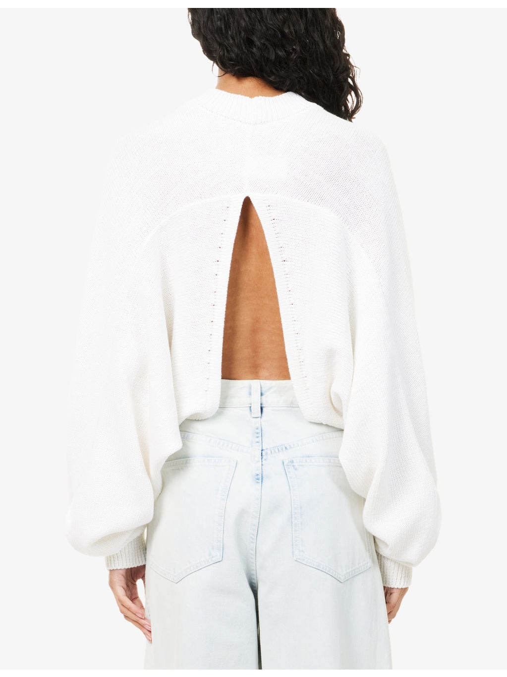 Cropped Batwing-Sleeve Linen-And-Cotton Jumper - 4