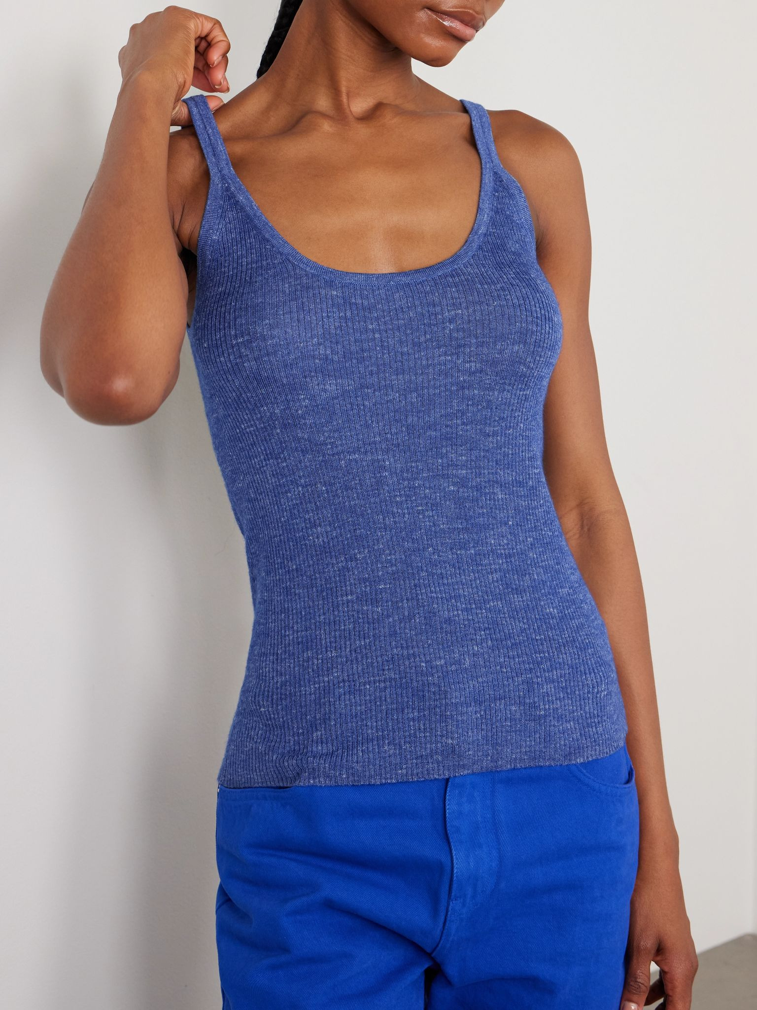 Cinxia ribbed cashmere, silk and hemp-blend tank Cobalt blue - 3