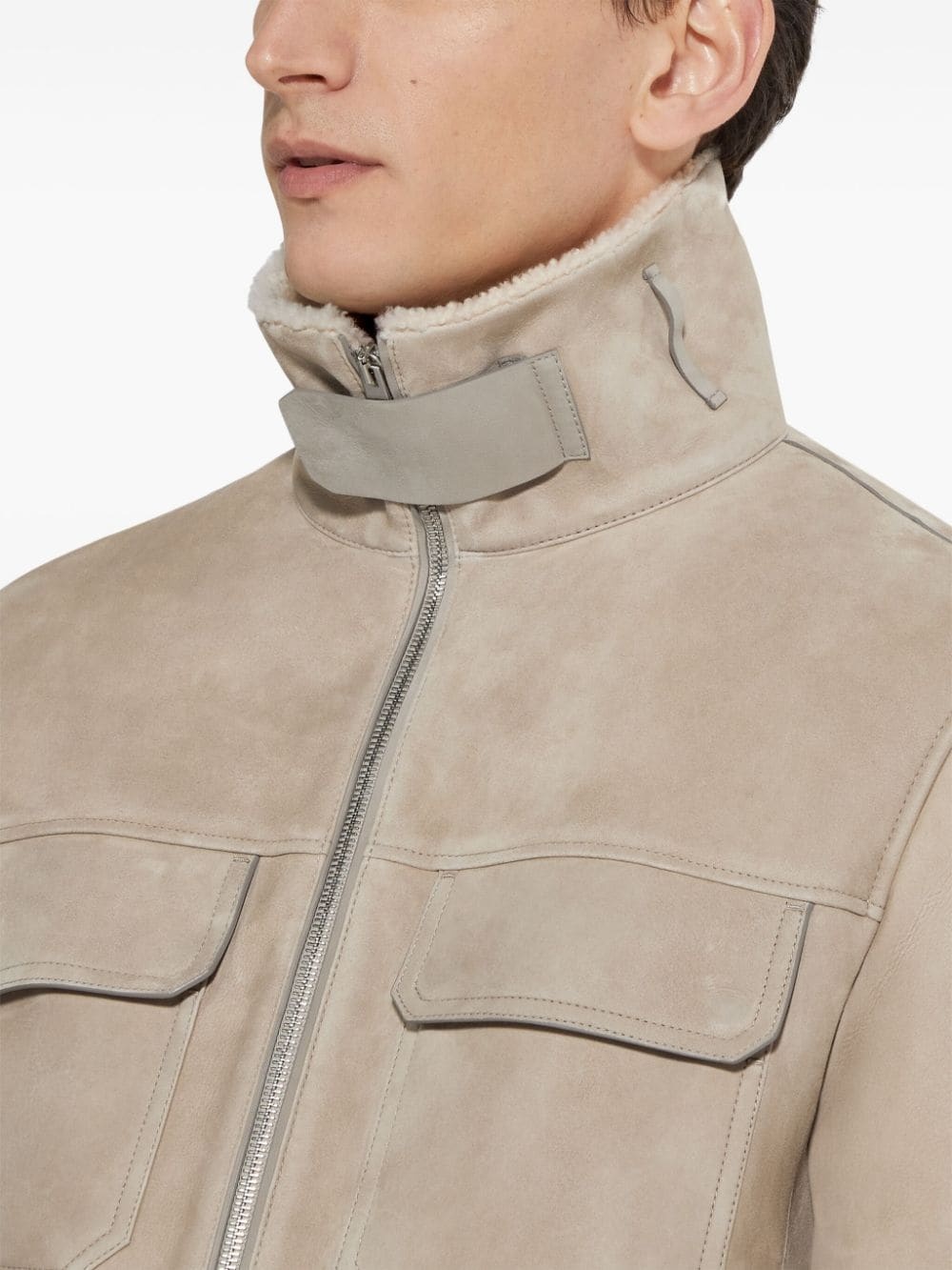 shearling-collar suede jacket - 5