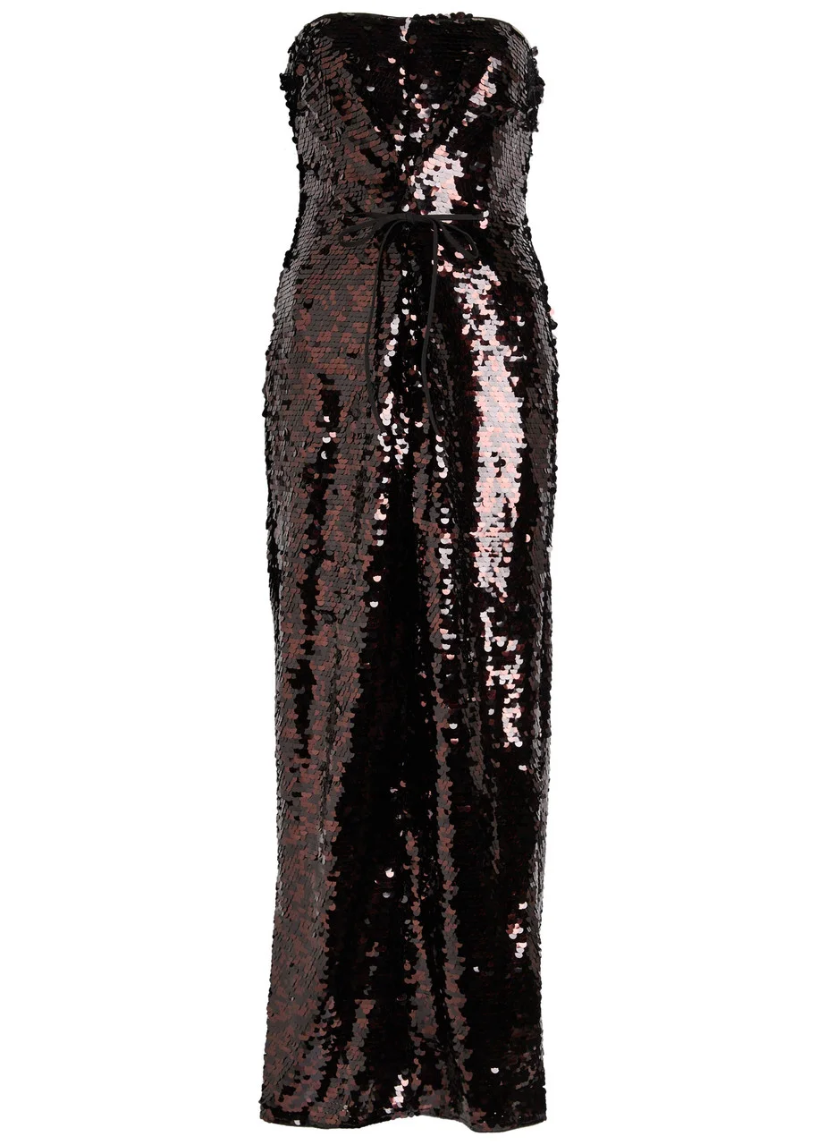 Staud Cece Strapless Sequin-embellished Midi Dress - 1