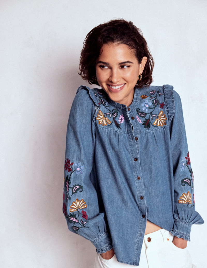 Embroidered Denim Top-Light Vintage, Embroidered 5