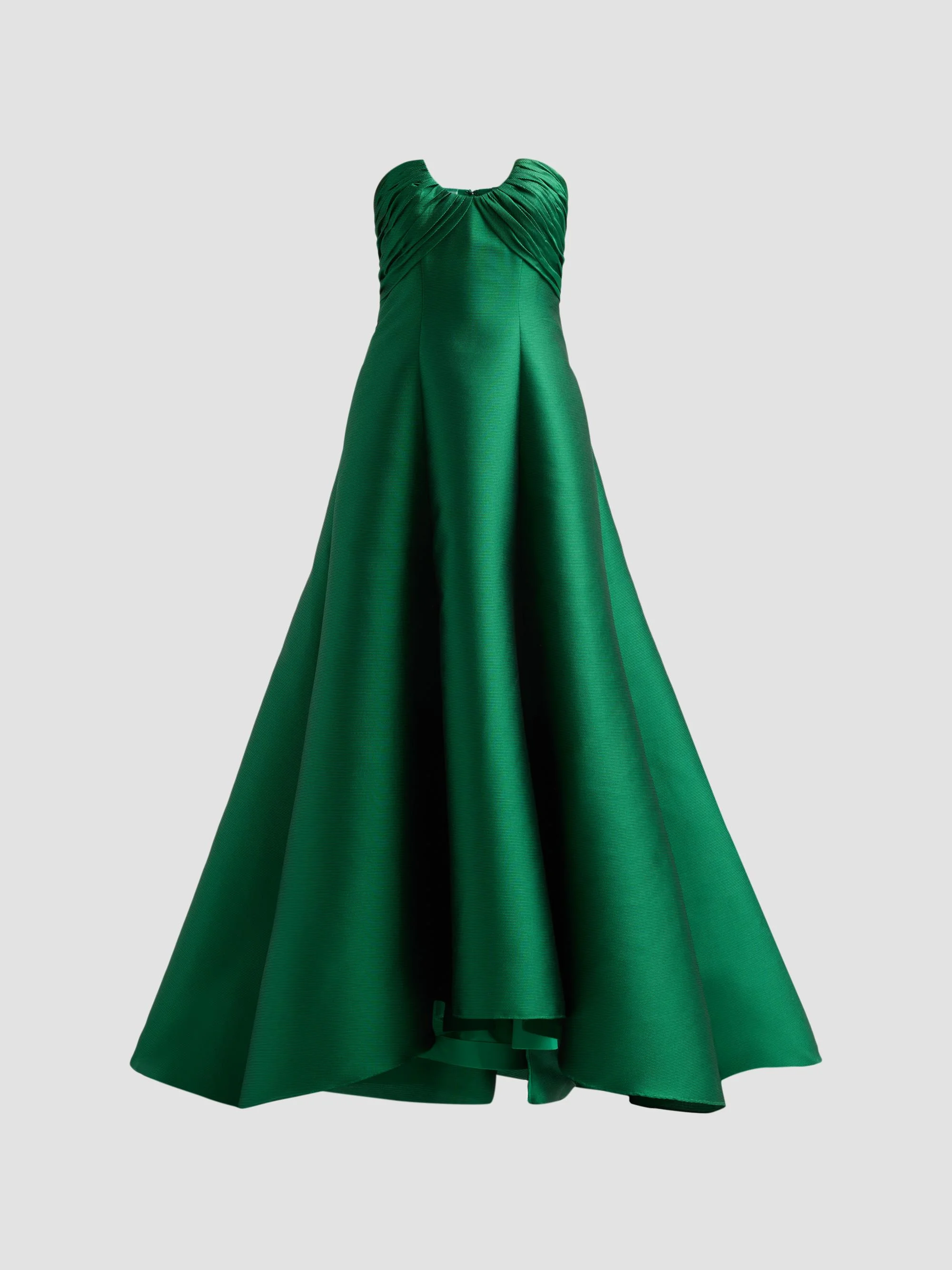Women's Satin Strapless A-Line Gown - Emerald - 1