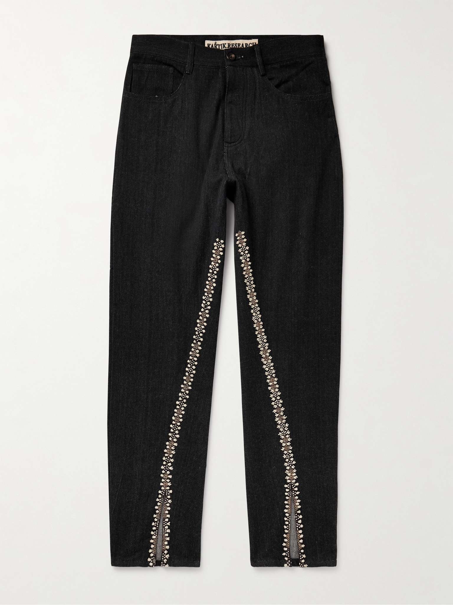 Straight-Leg Embellished Embroidered Jeans - 1