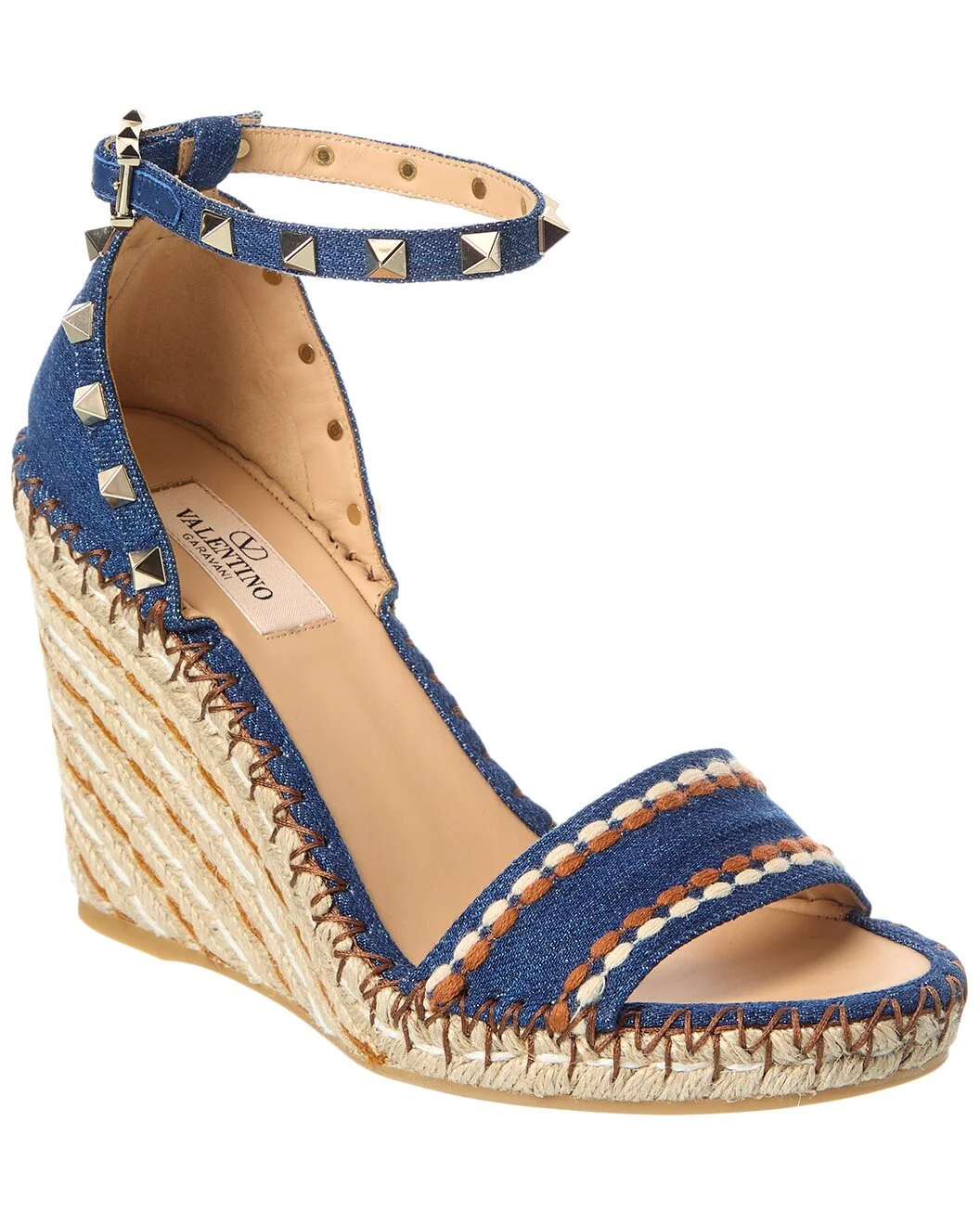 Valentino Rockstud 105 Denim Wedge Sandal - 1