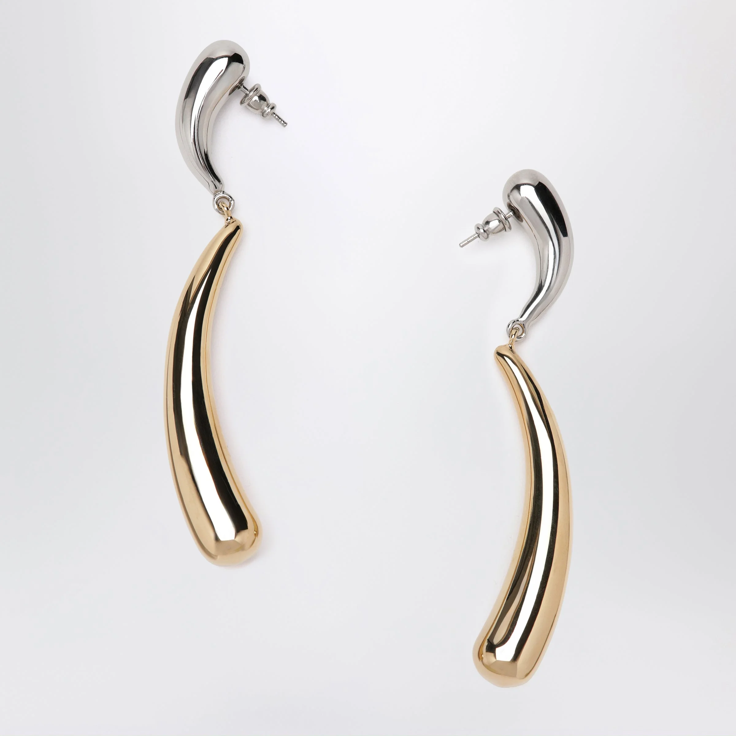 Two-tone silver/gold drop earrings - 1