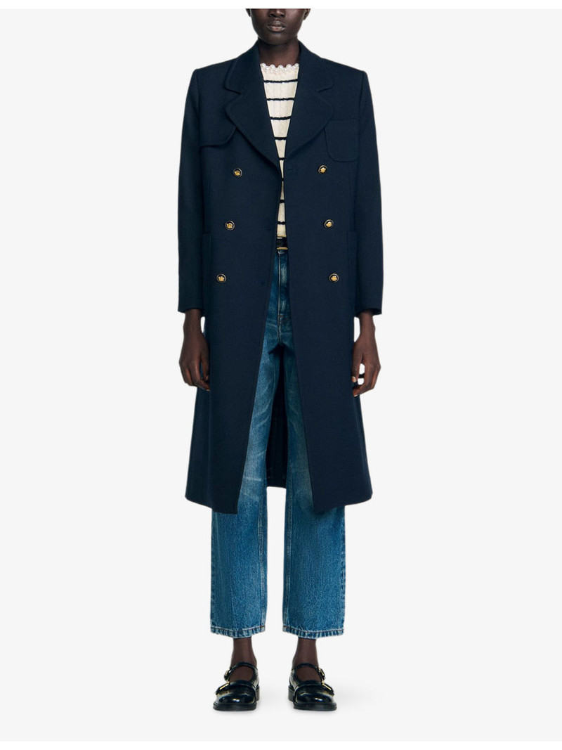 Sandro Double-Breasted Patch-Pocket Stretch-Twill Coat outlook